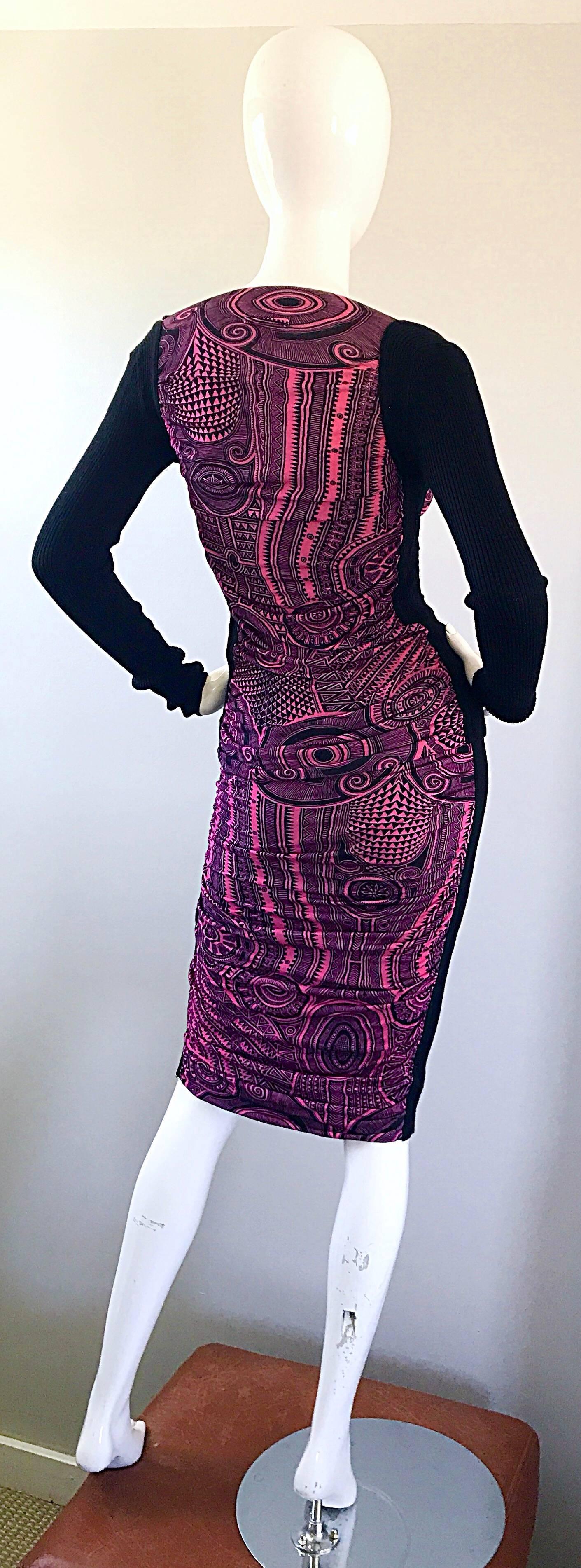 Women's Jean Paul Gaultier Vintage 1990s Pink + Black Aztec Top & Skirt Dress Ensemble For Sale