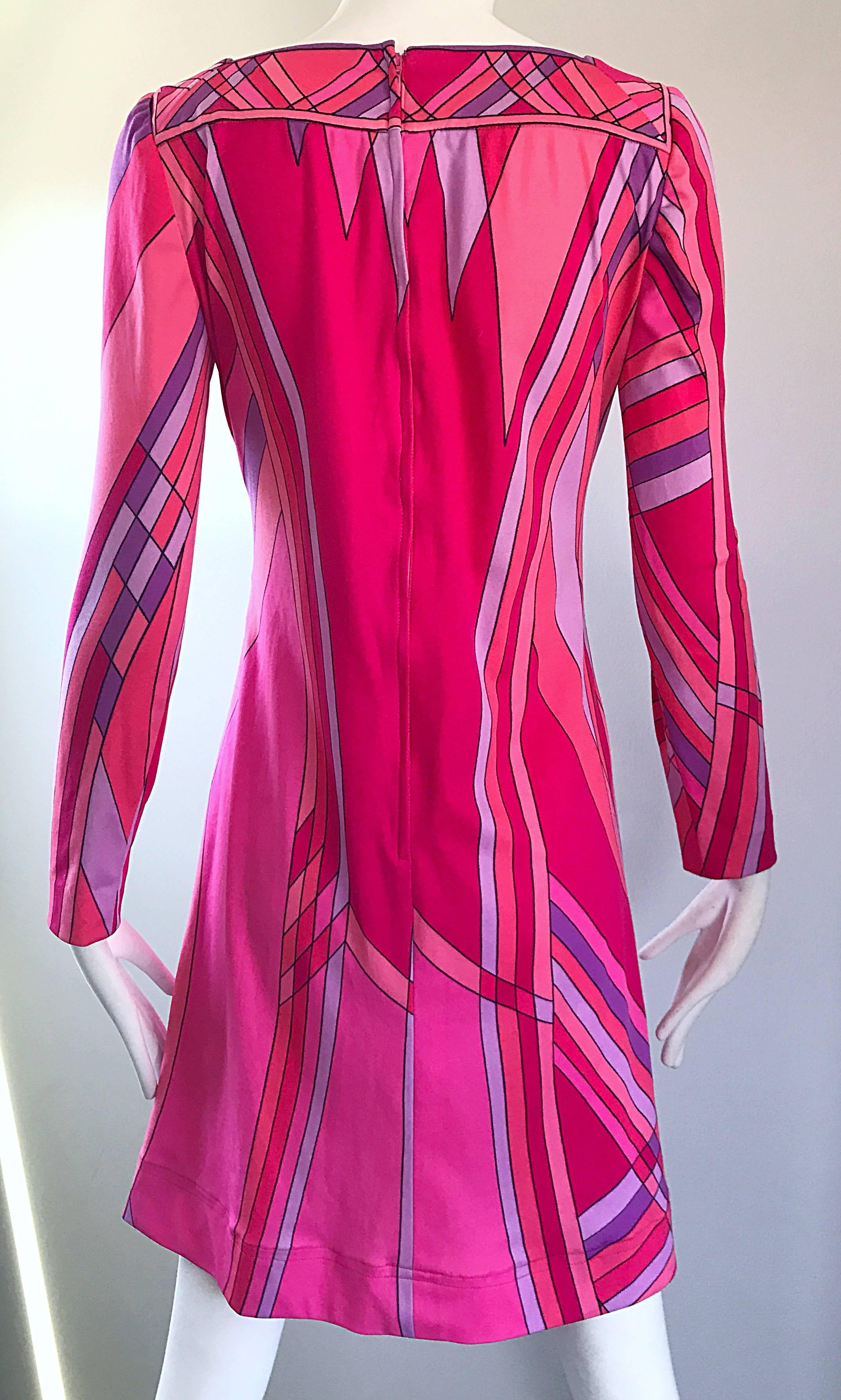 1960s Nat Caplan Couture Hot Pink + Purple Geometric Mosaic A Line Shift Dress In Excellent Condition In San Diego, CA