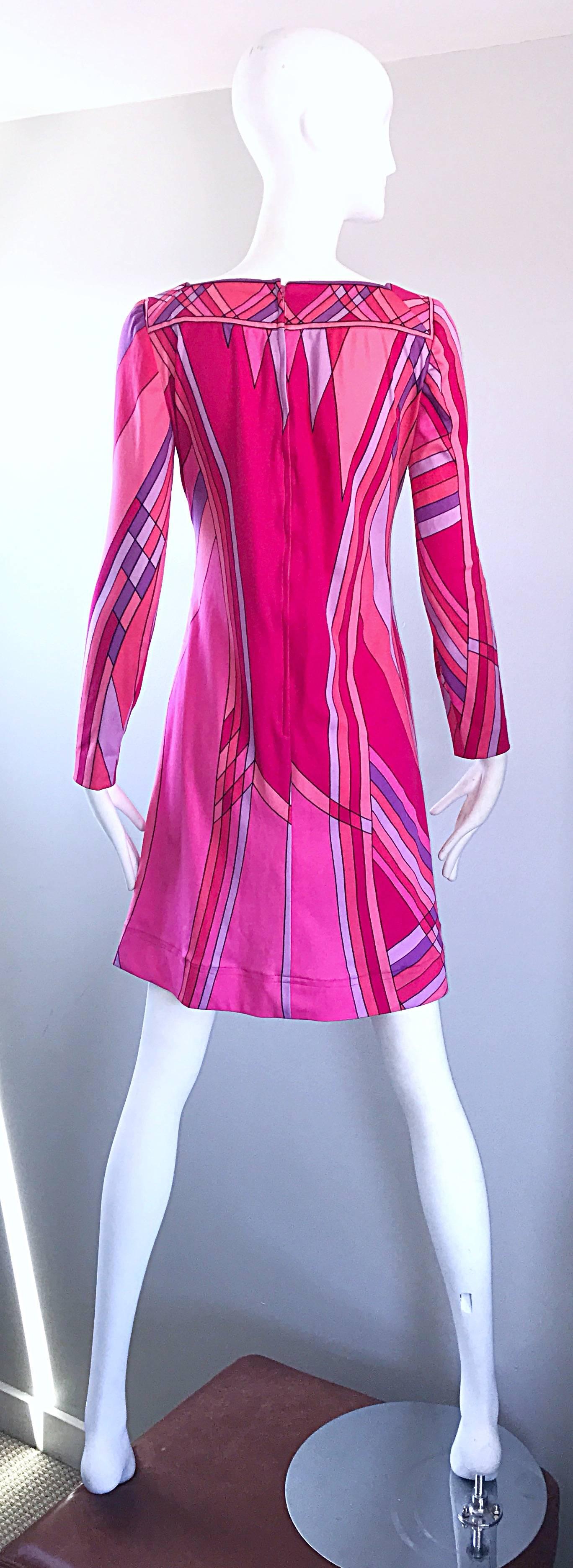 1960s Nat Caplan Couture Hot Pink + Purple Geometric Mosaic A Line Shift Dress 2