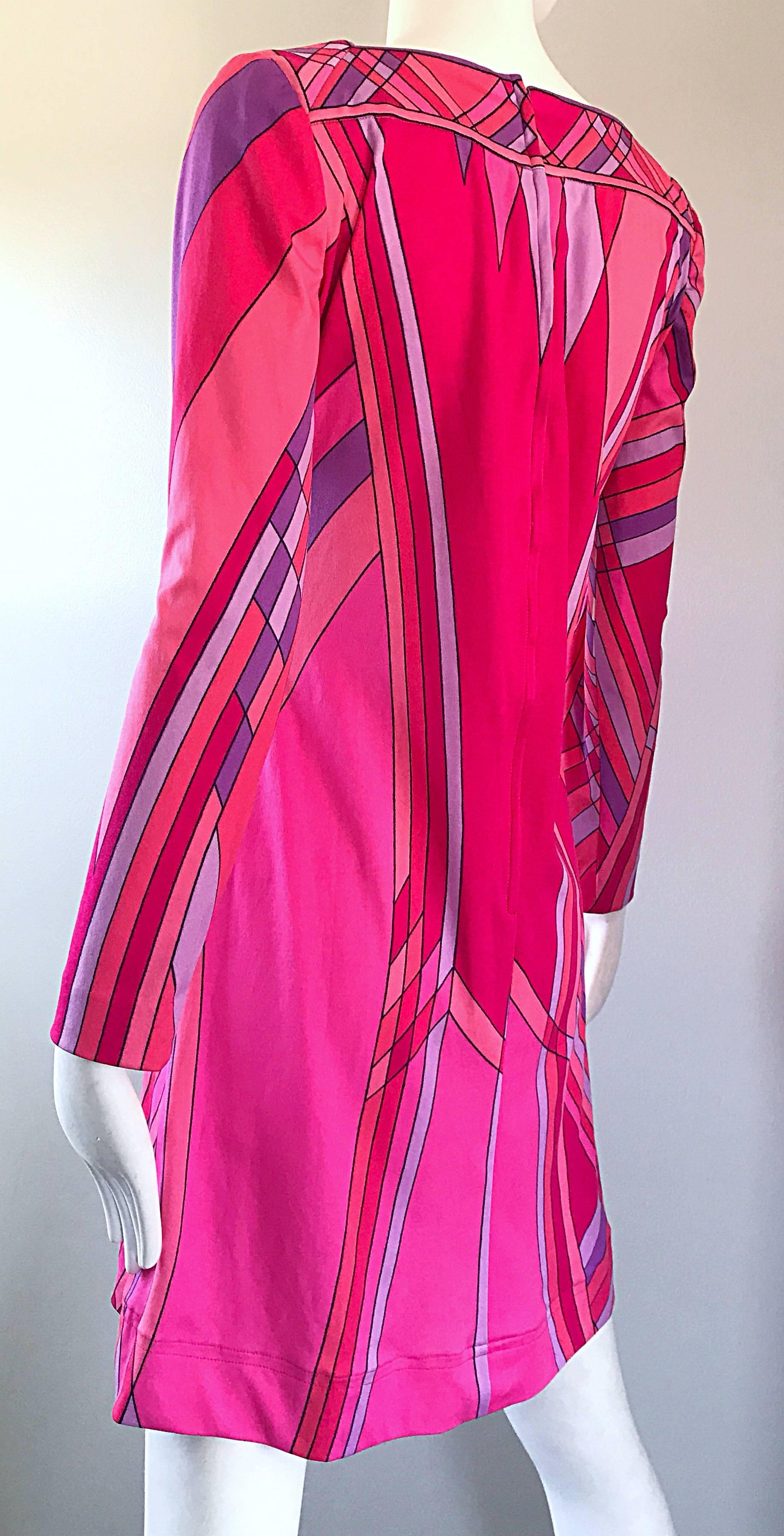 1960s Nat Caplan Couture Hot Pink + Purple Geometric Mosaic A Line Shift Dress 4