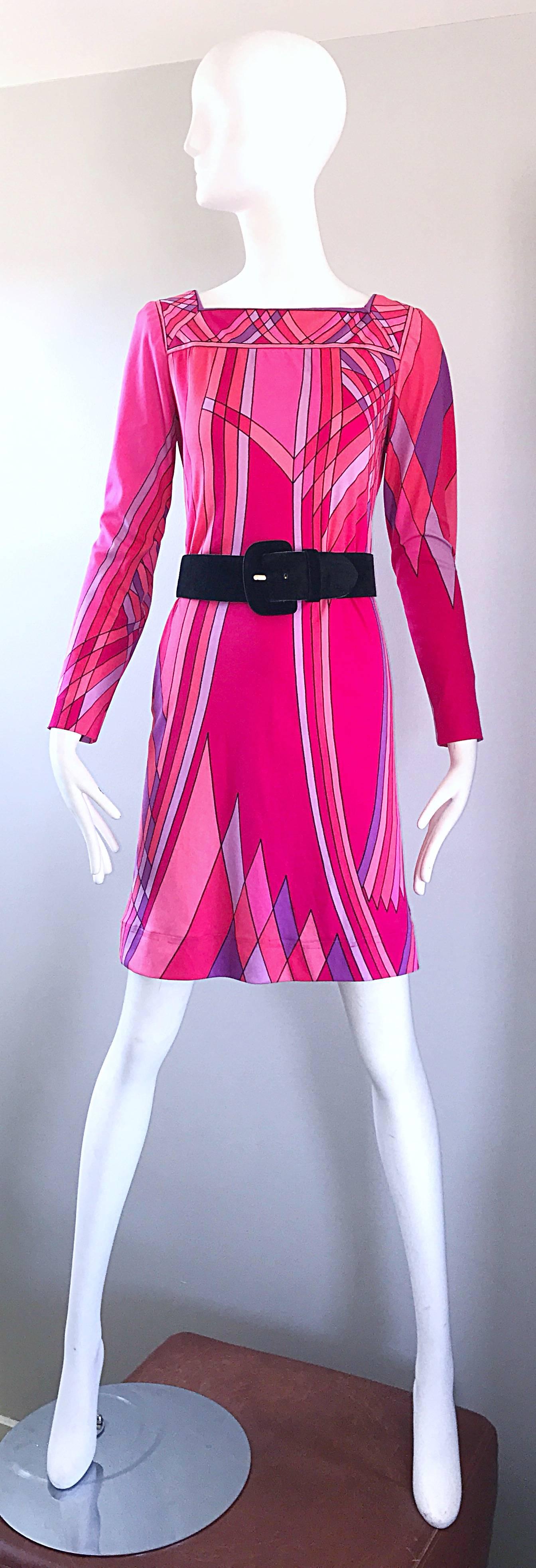 1960s Nat Caplan Couture Hot Pink + Purple Geometric Mosaic A Line Shift Dress 5