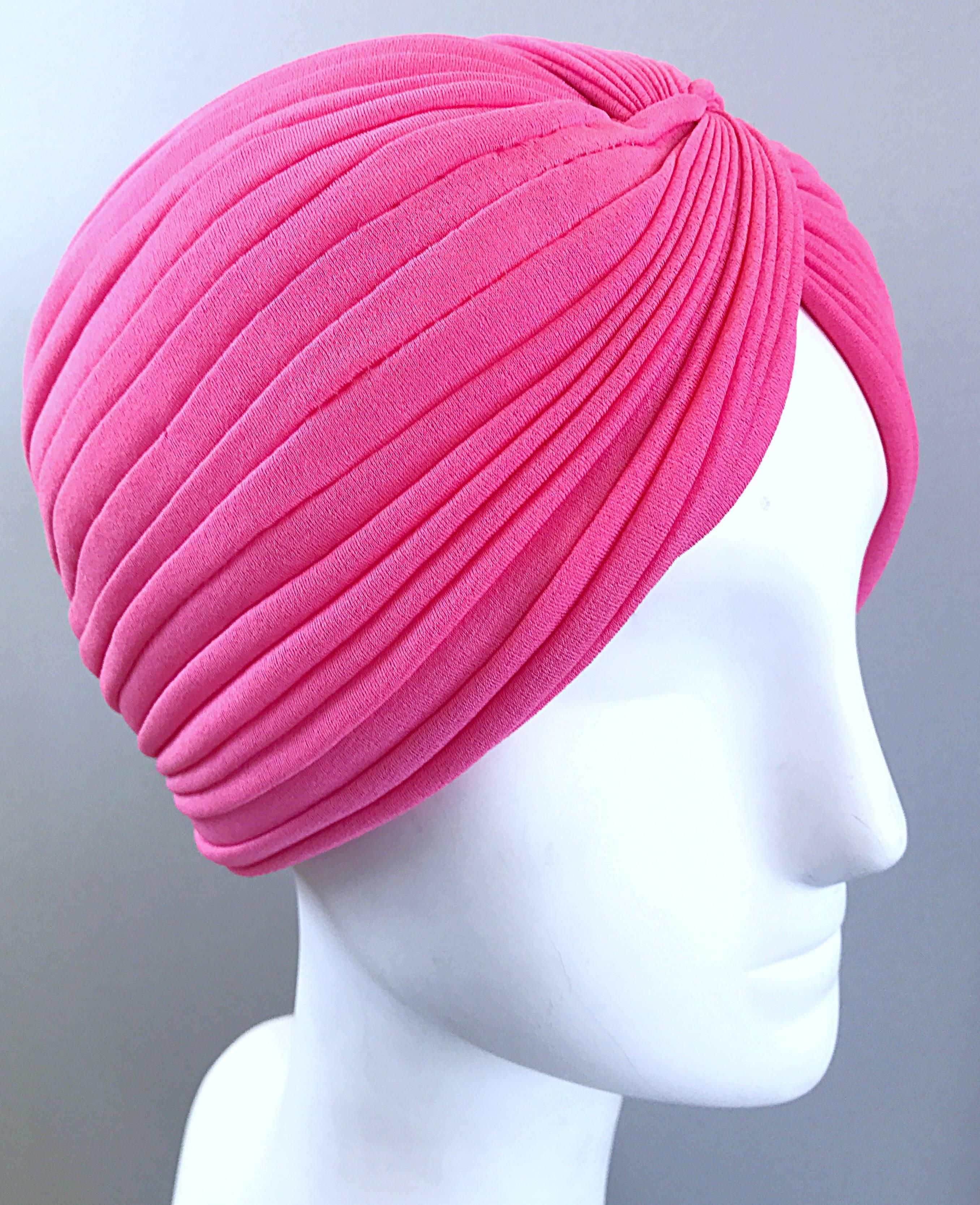 New w/ Tags 1960s Italian One Size Bubblegum Pink Nylon Vintage Turban 60s Hat  In New Condition In San Diego, CA