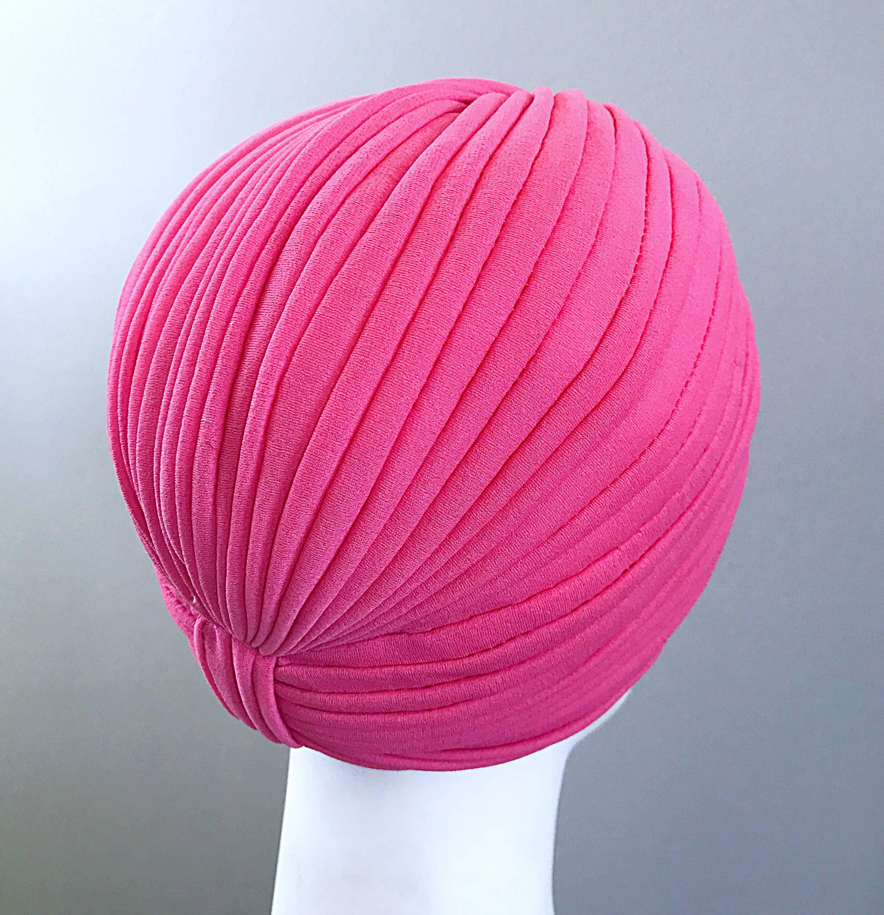 Women's New w/ Tags 1960s Italian One Size Bubblegum Pink Nylon Vintage Turban 60s Hat 