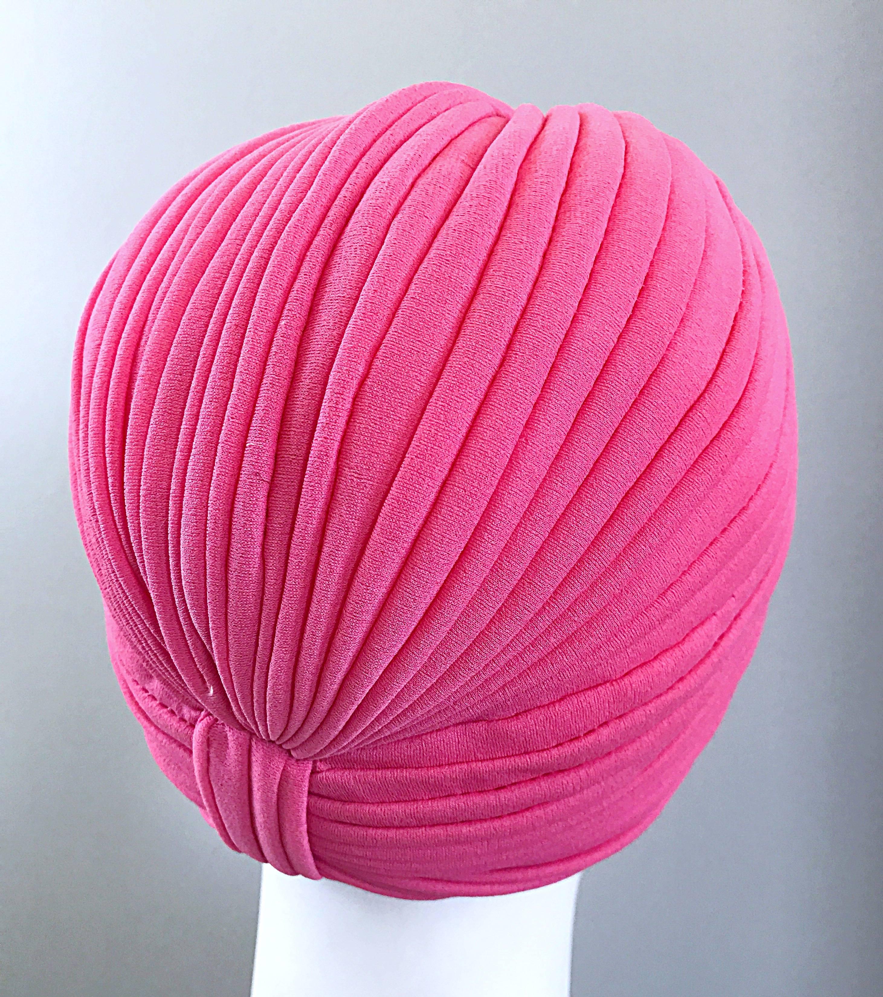 New w/ Tags 1960s Italian One Size Bubblegum Pink Nylon Vintage Turban 60s Hat  1