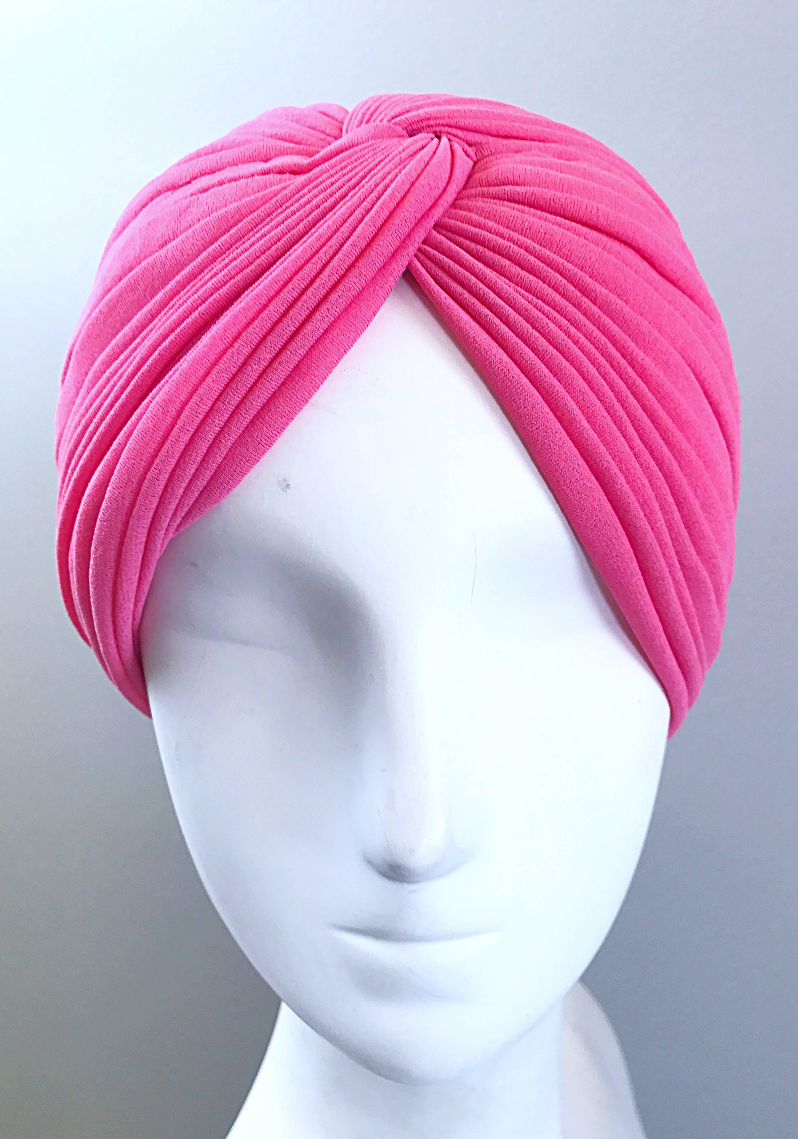 New w/ Tags 1960s Italian One Size Bubblegum Pink Nylon Vintage Turban 60s Hat  2