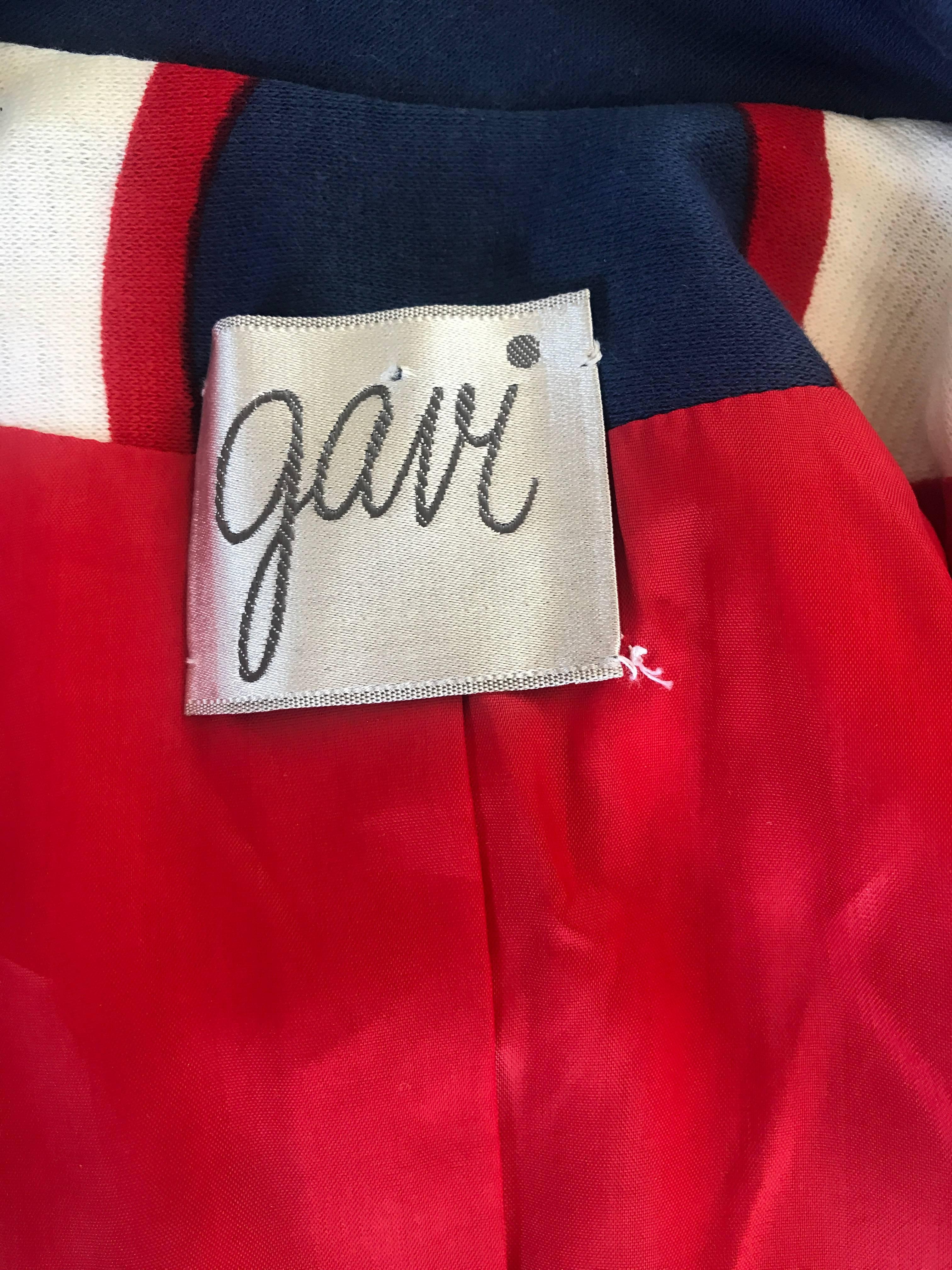 Phenomenal 1960s Navy Blue + Red + White A - Line Dress & Cropped Bolero Jacket For Sale 2