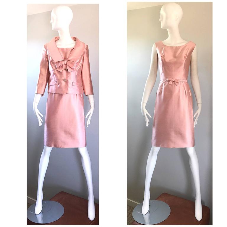Gorgeous 1960s Demi Couture Pale Pink Silk Shantung Dress and Jacket ...