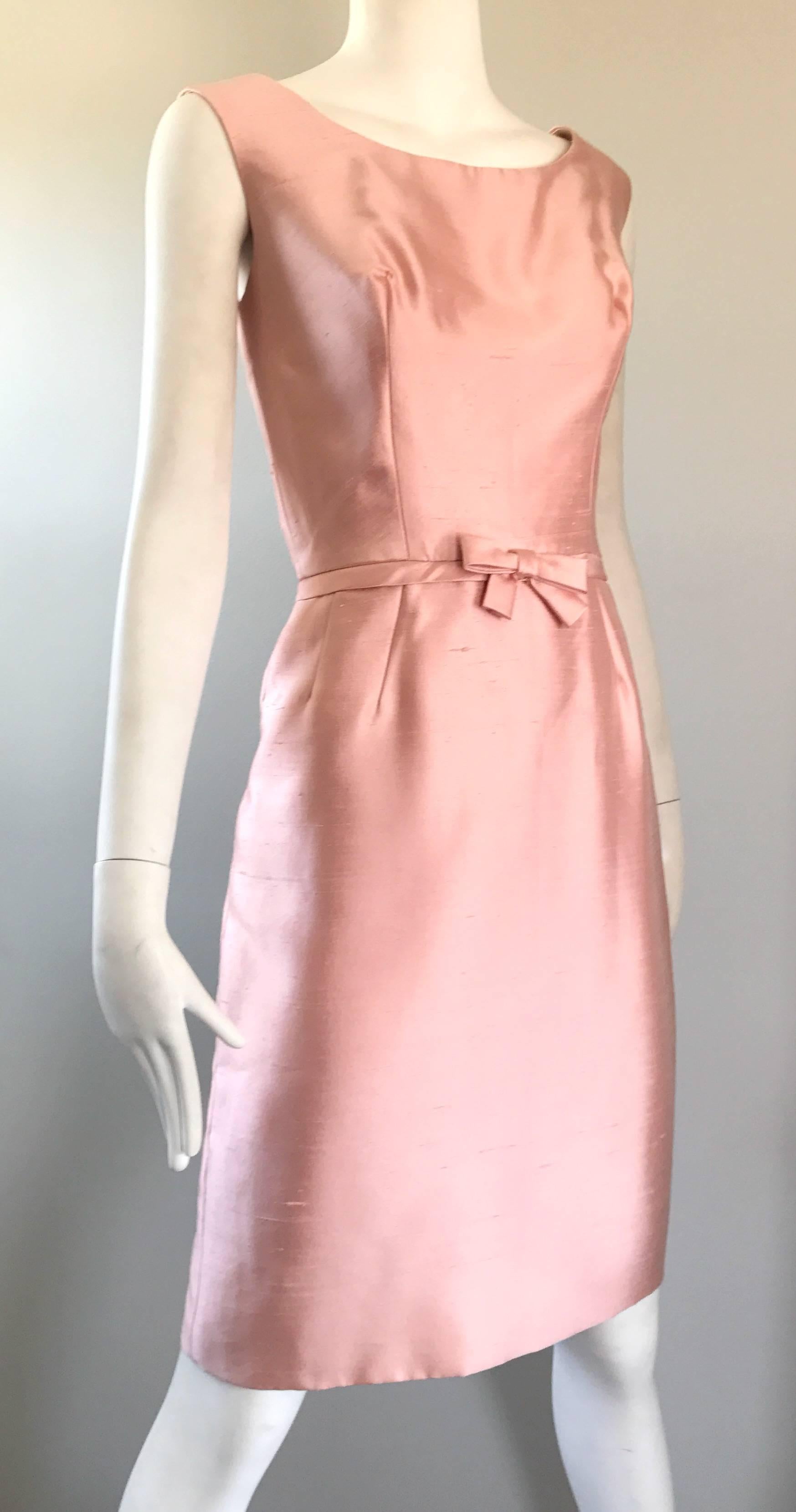 Beige Gorgeous 1960s Demi Couture Pale Pink Silk Shantung Dress and Jacket Ensemble  For Sale