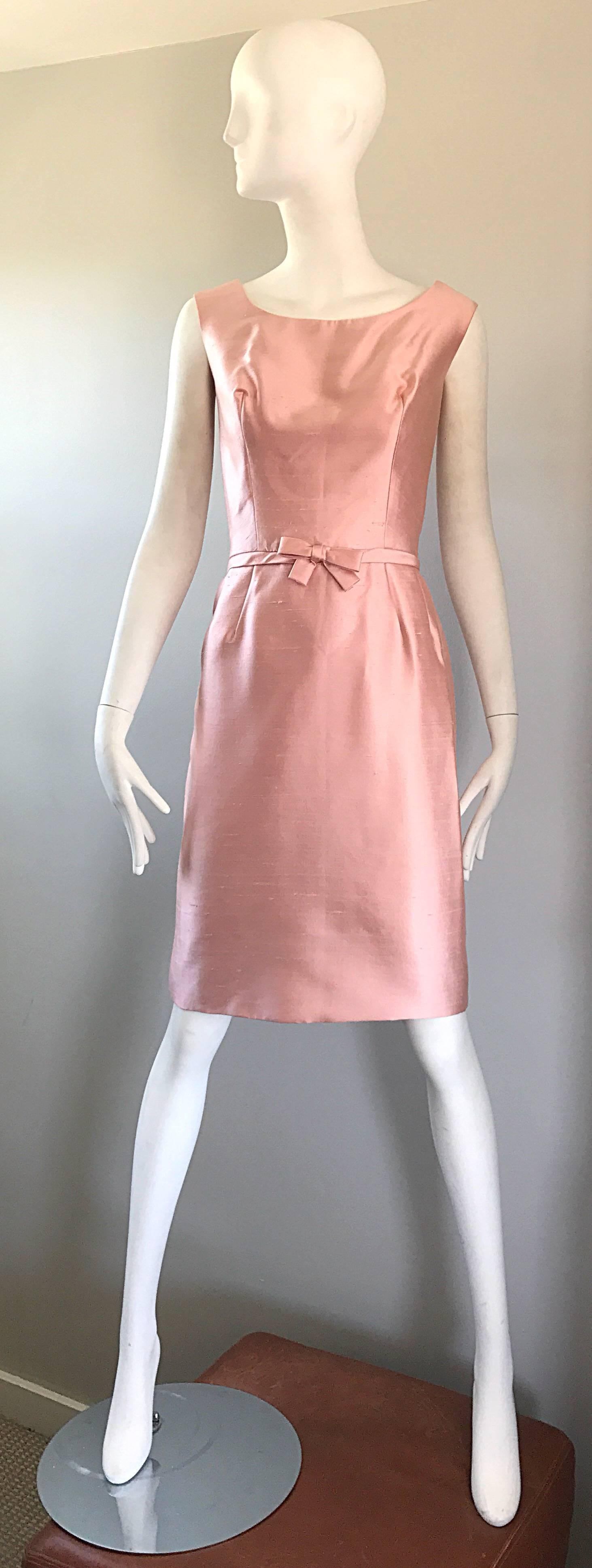 Women's Gorgeous 1960s Demi Couture Pale Pink Silk Shantung Dress and Jacket Ensemble  For Sale