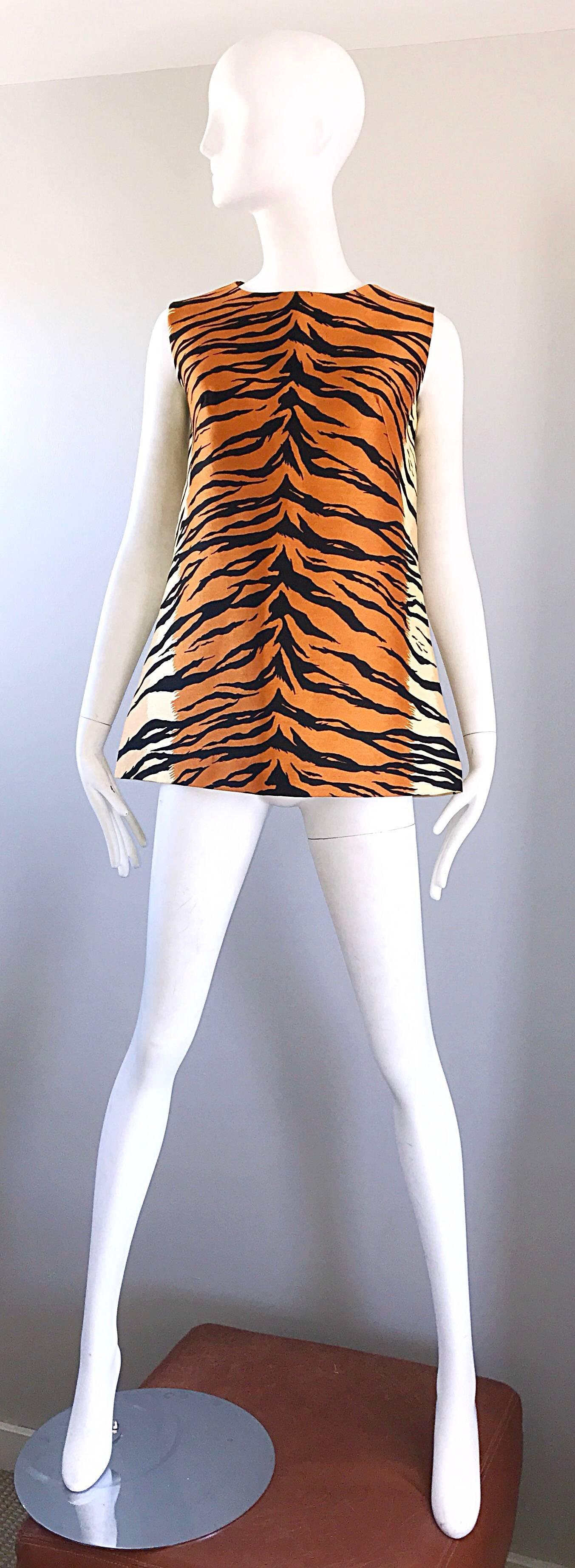 Chic 1960s Lady Hathaway für Lord & Taylor Tiger Print A - Linie 60s Tunika-Oberteil (Orange) im Angebot