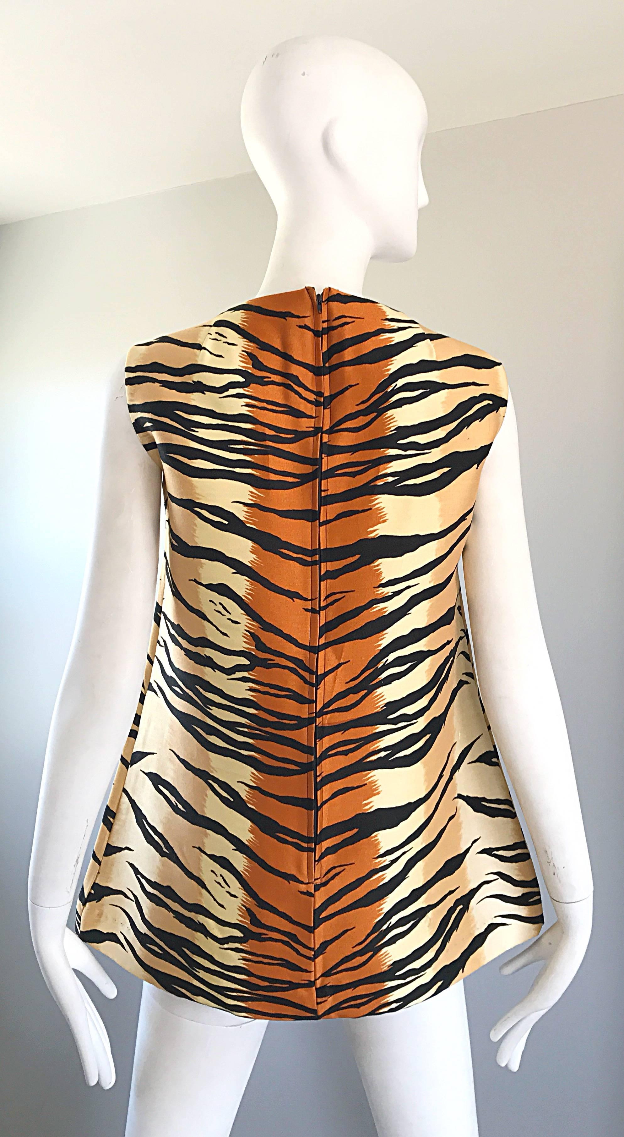 Chic 1960s Lady Hathaway für Lord & Taylor Tiger Print A - Linie 60s Tunika-Oberteil im Zustand „Hervorragend“ im Angebot in San Diego, CA