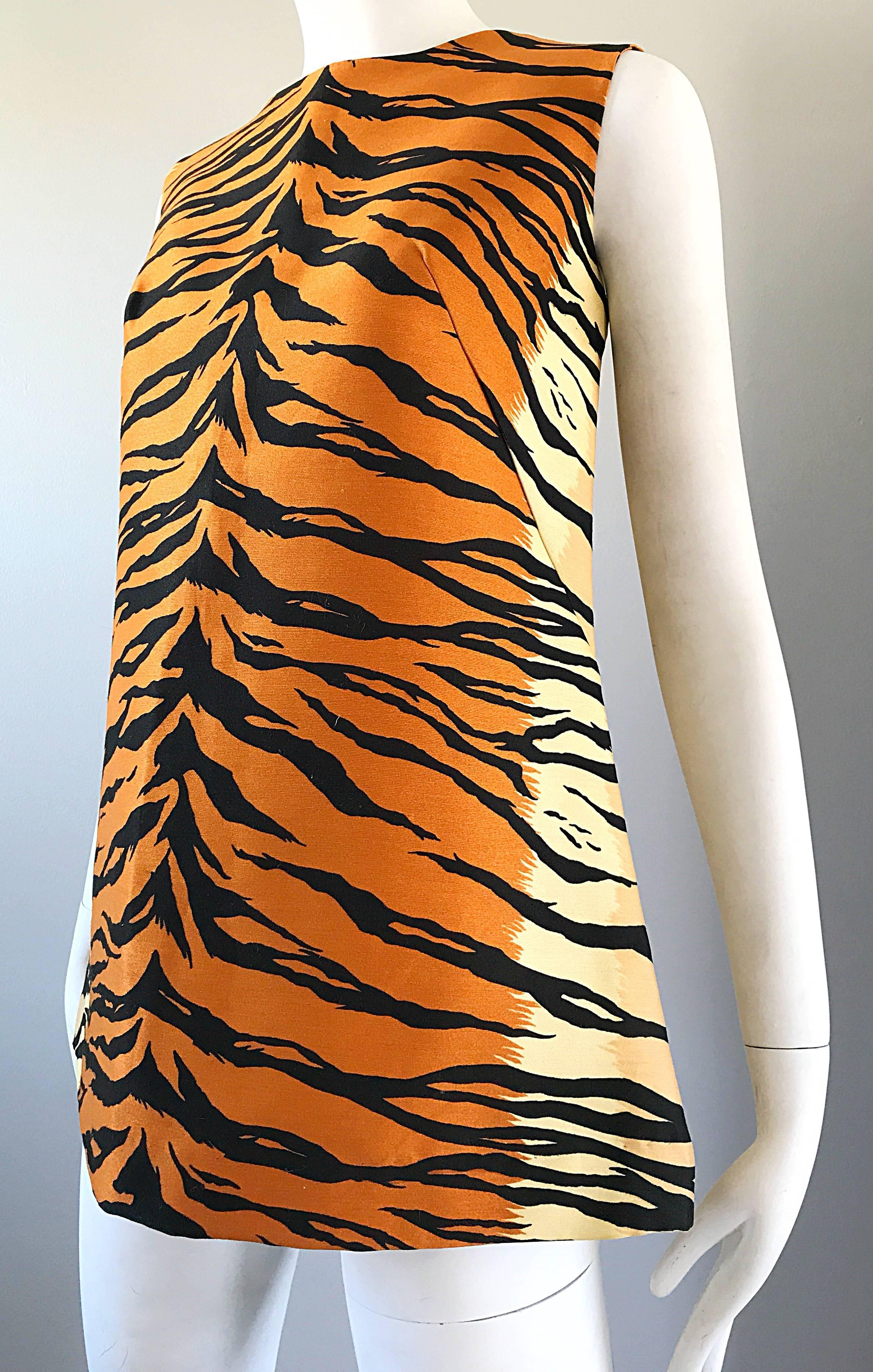 Chic 1960s Lady Hathaway für Lord & Taylor Tiger Print A - Linie 60s Tunika-Oberteil Damen im Angebot