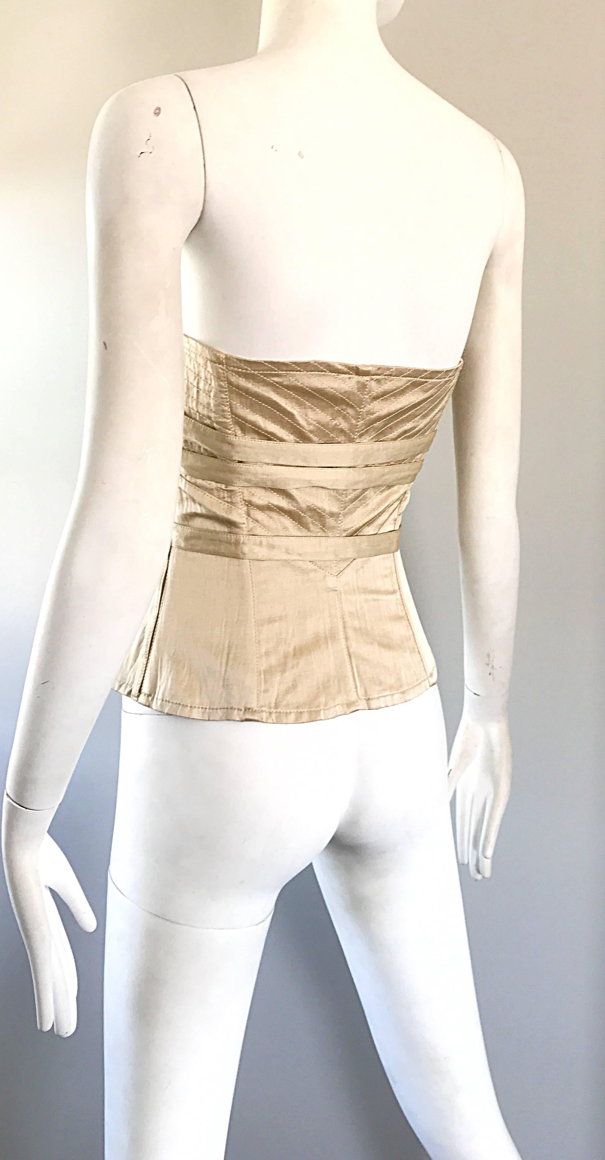 NWT La Perla 1990s Champagne Silk Vintage 90s Quilted Bustier Corset Top In New Condition In San Diego, CA