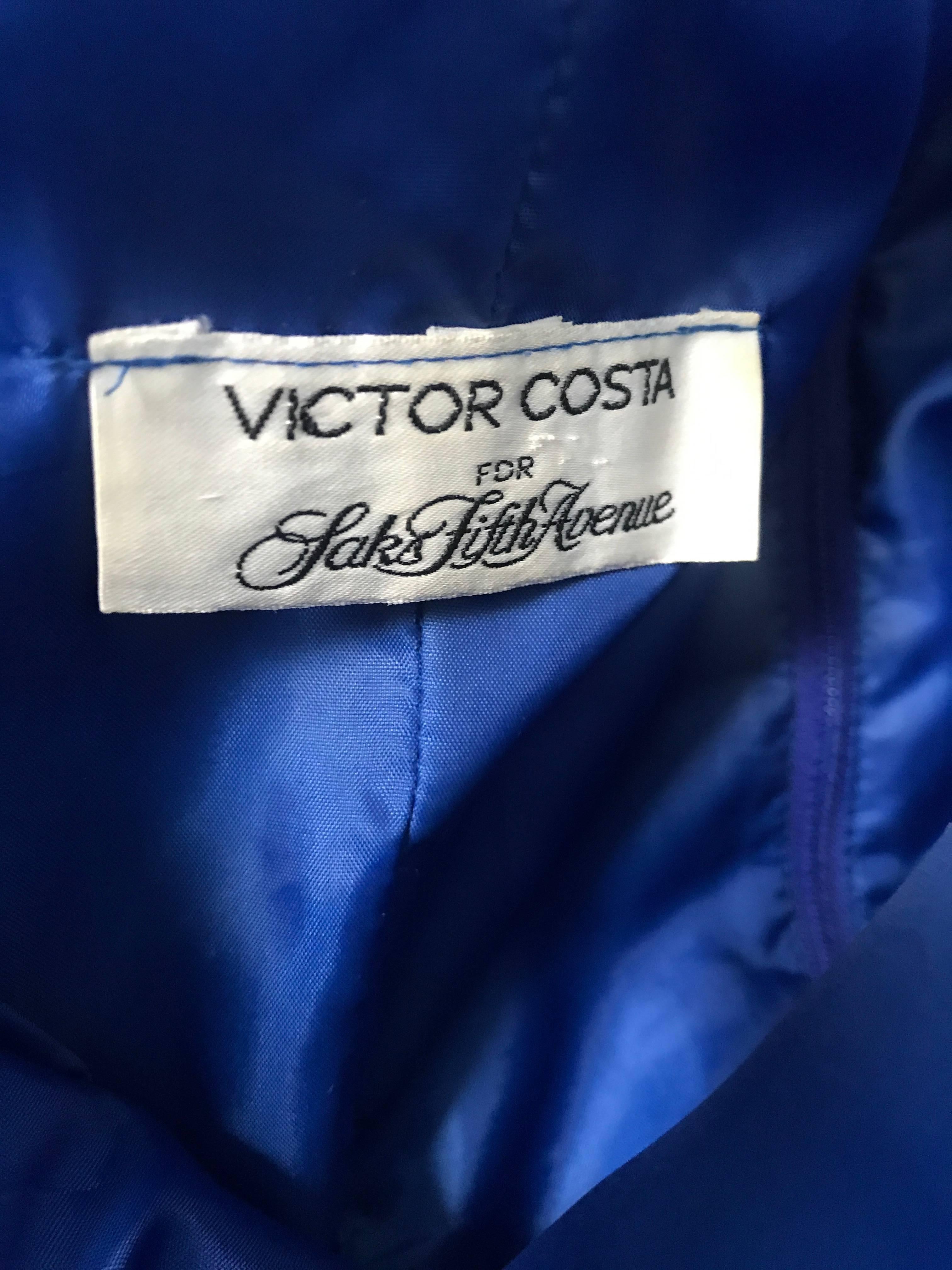 Beautiful Victor Costa SAKS Vintage Royal Blue Silk Off - Shoulder Evening Gown 3