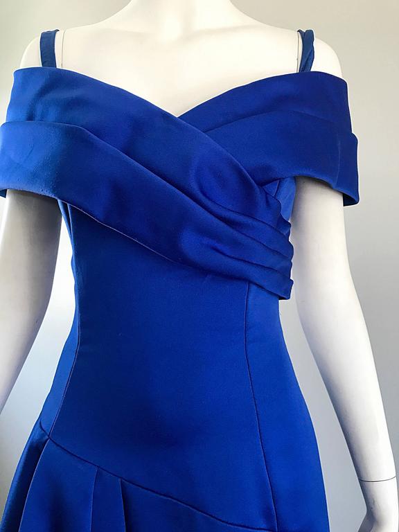 Beautiful Victor Costa SAKS Vintage Royal Blue Silk Off - Shoulder ...