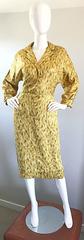 1950s Norma Morgan Gold + Chartreuse Green + Bronze Silk Vintage 50s Dress