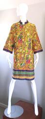 Amazing 1960s Asian Empress Novelty Print Cotton Vintage 60s Tunic Dress