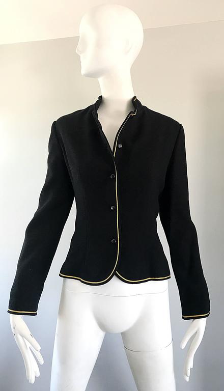 Women's 1960s Geoffrey Beene Black and Gold Military Inspired Vintage 60s Wool Jacket