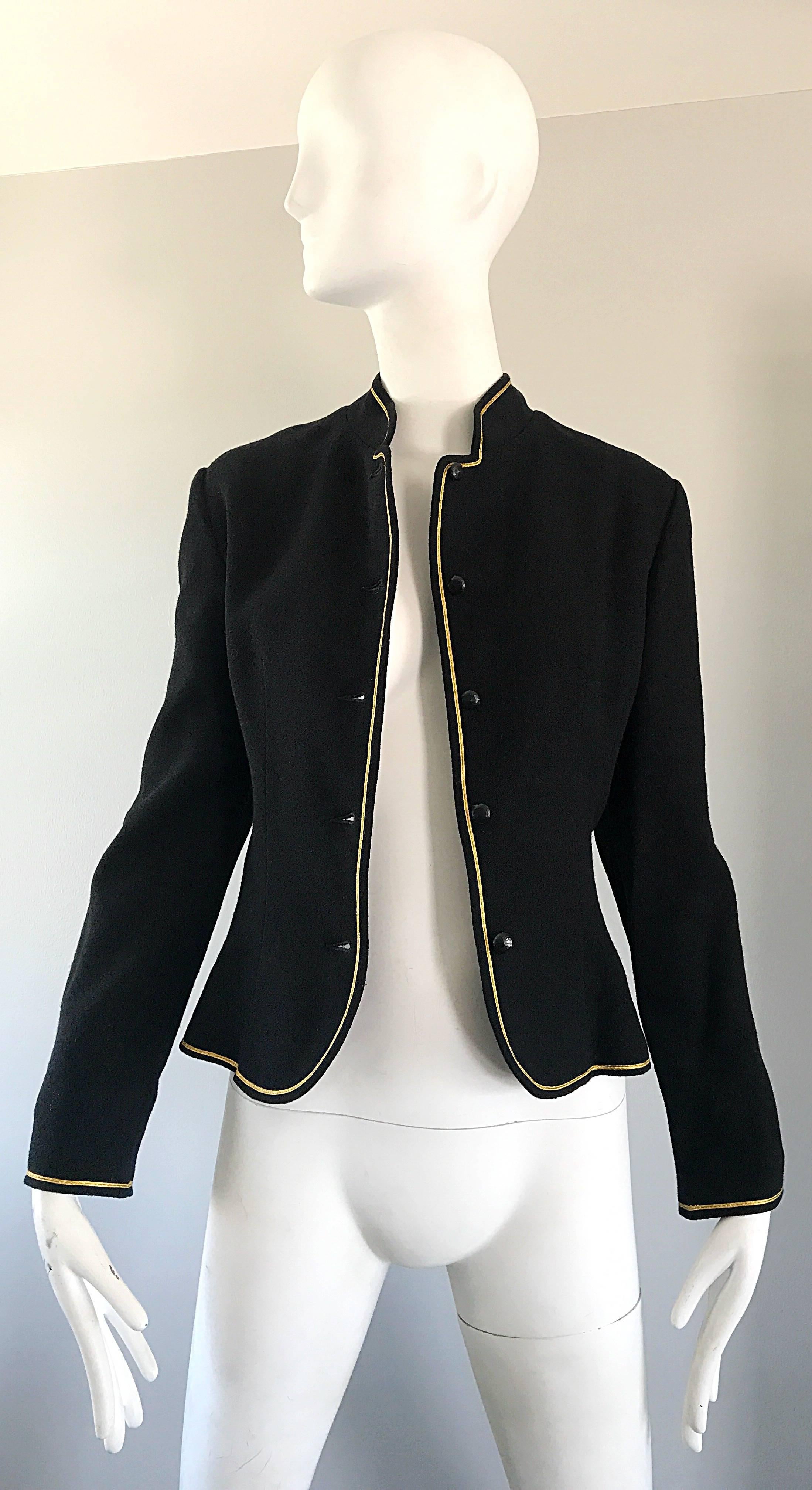 1960s Geoffrey Beene Black and Gold Military Inspired Vintage 60s Wool Jacket In Excellent Condition In San Diego, CA