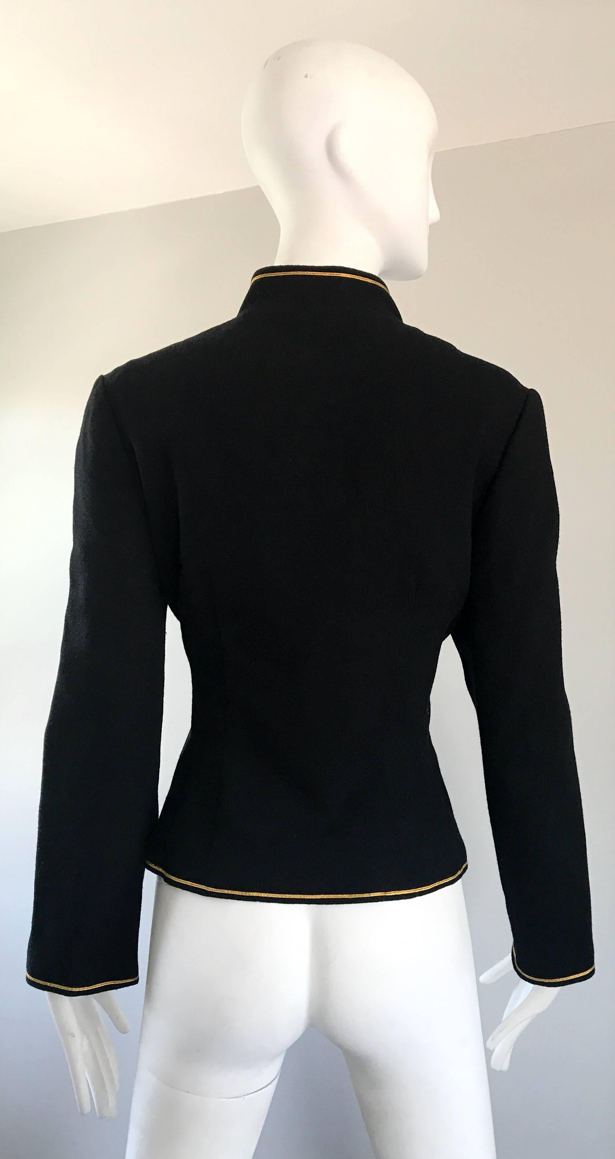 1960s Geoffrey Beene Black and Gold Military Inspired Vintage 60s Wool Jacket 1