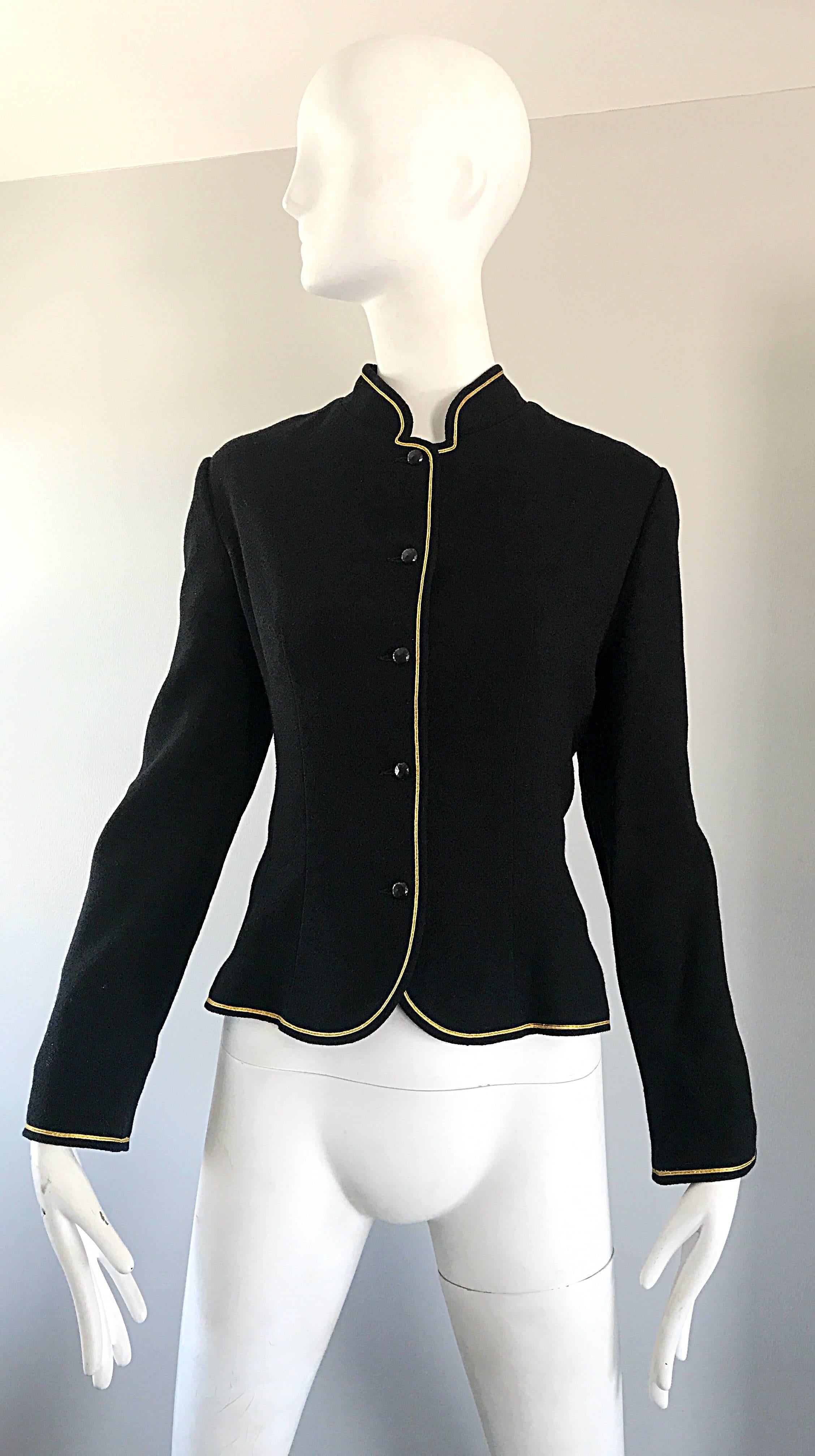 1960s Geoffrey Beene Black and Gold Military Inspired Vintage 60s Wool Jacket 2