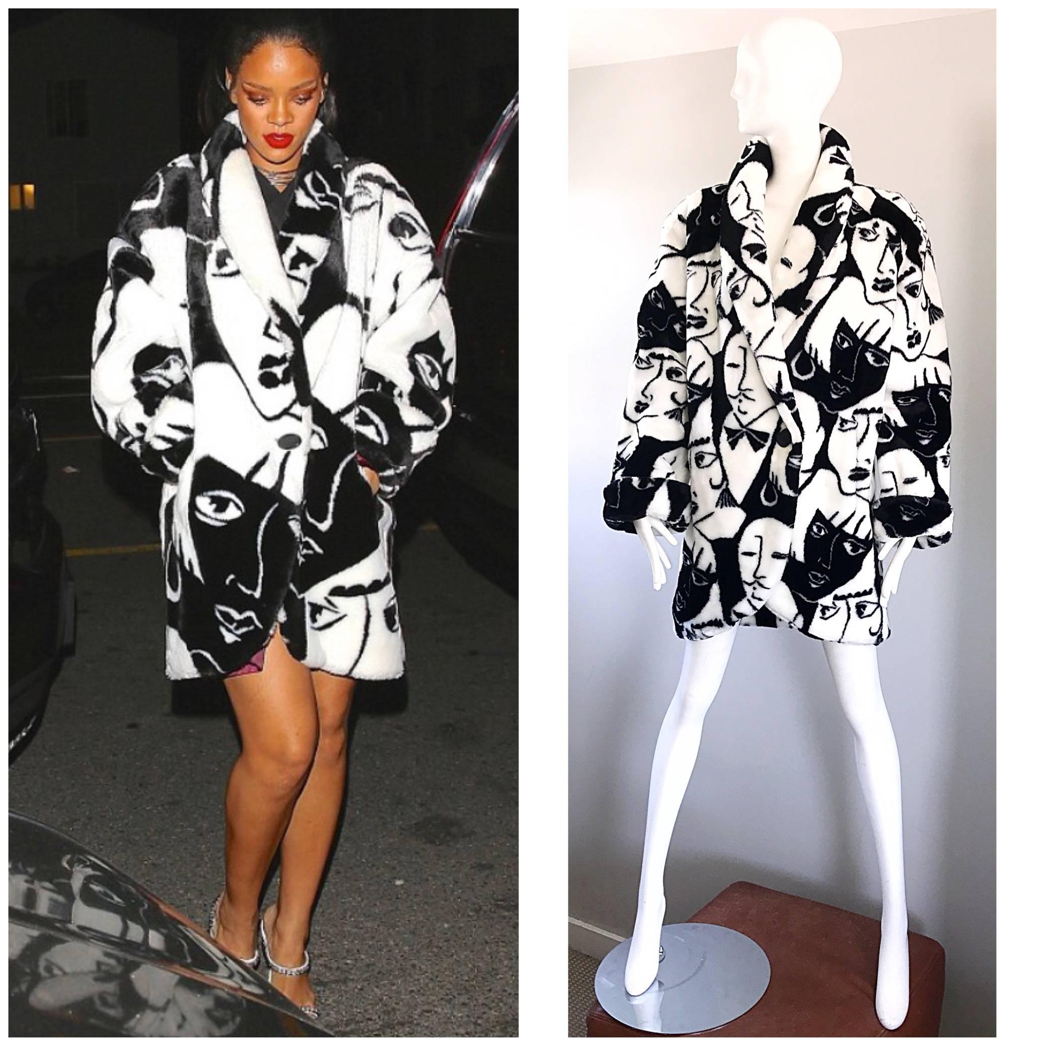 Rare, and nothing short of incredible! The same vintage plush faux fur coat featured on pop sensation, Rihanna! I listed a shorter version of this jacket last month, and it sold almost instantly! Here's your chance to get the same full length