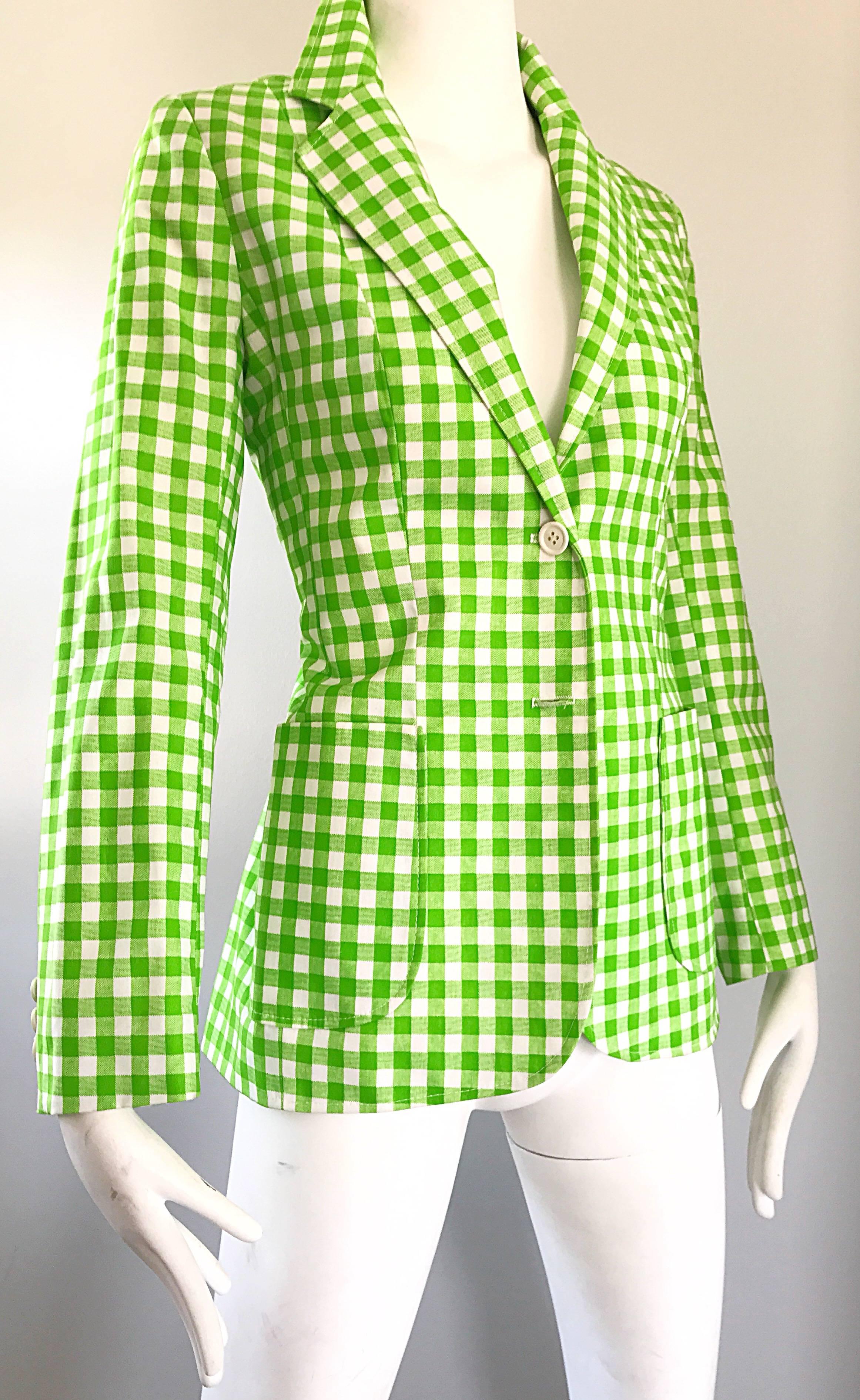1970s Larry Levine Lime Green + White Gingham Vintage Fitted 70s Blazer  Jacket For Sale at 1stDibs | larry levine coat vintage, green gingham blazer,  larry levine jackets