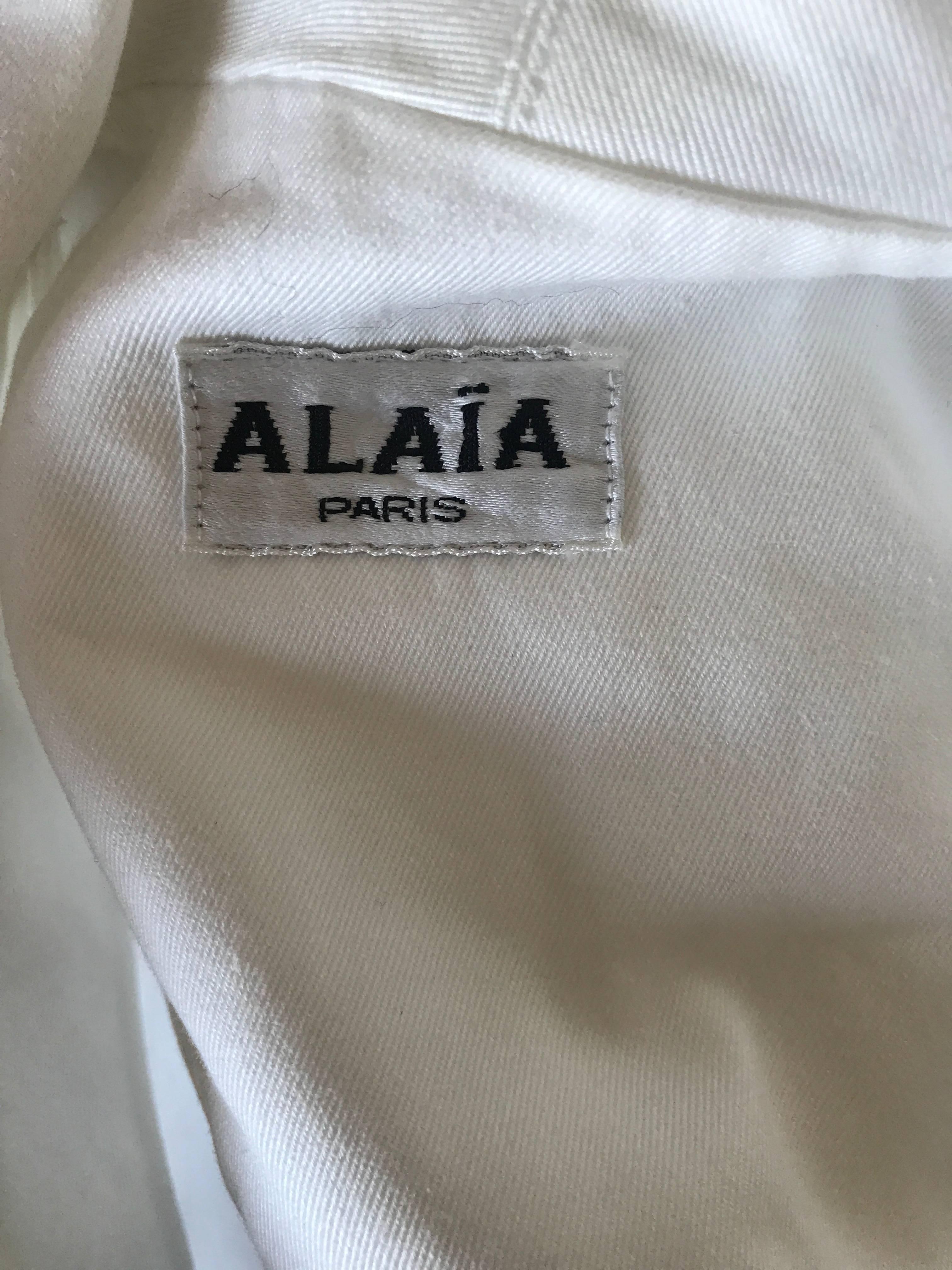 Vintage Azzedine Alaia White Cotton Fitted Cropped Lightweight Corset Jacket  3