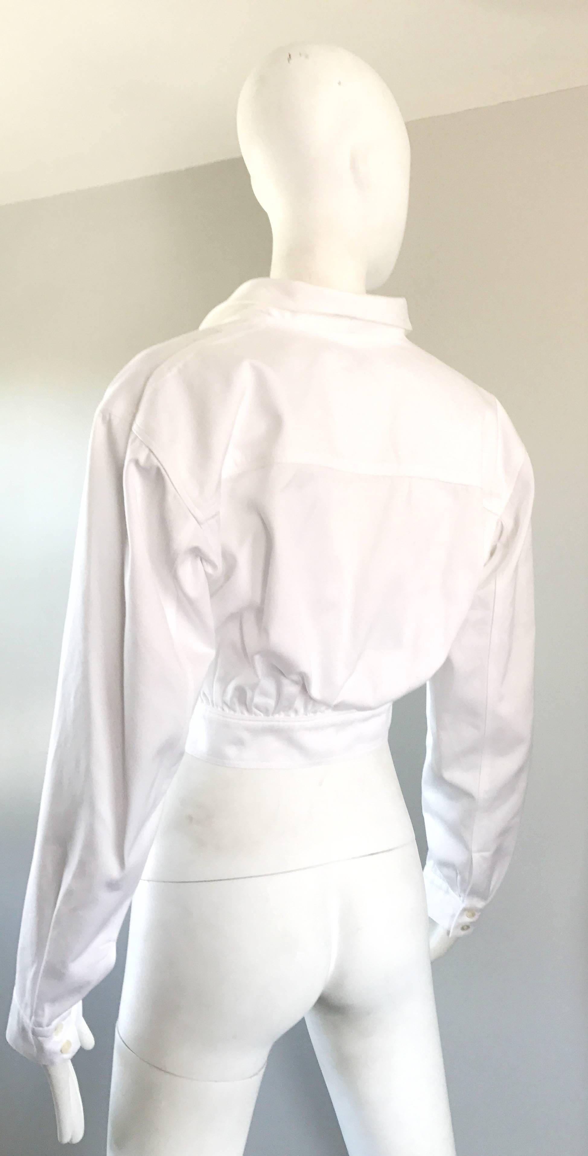 Women's Vintage Azzedine Alaia White Cotton Fitted Cropped Lightweight Corset Jacket 