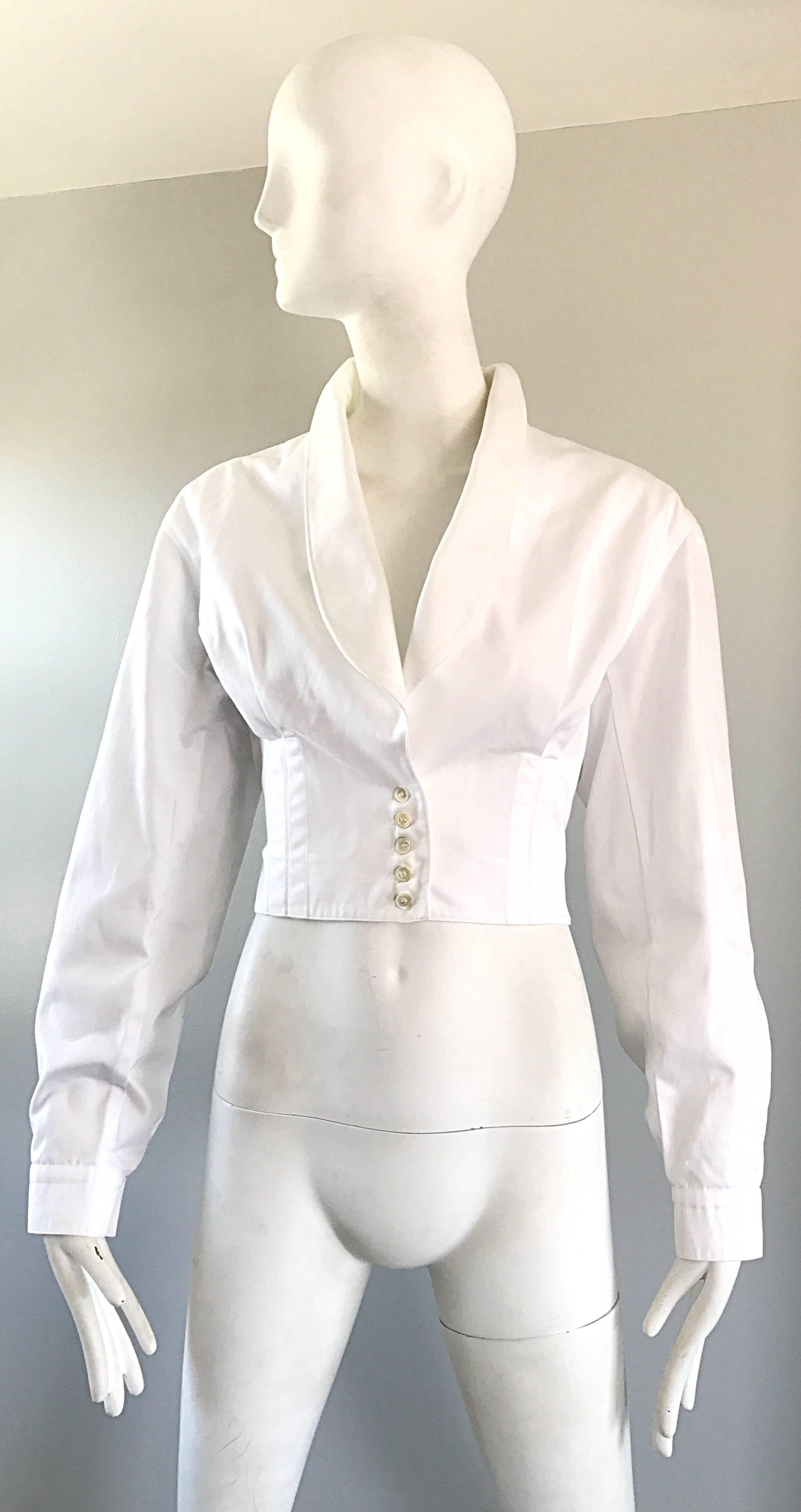 Vintage Azzedine Alaia White Cotton Fitted Cropped Lightweight Corset Jacket  2