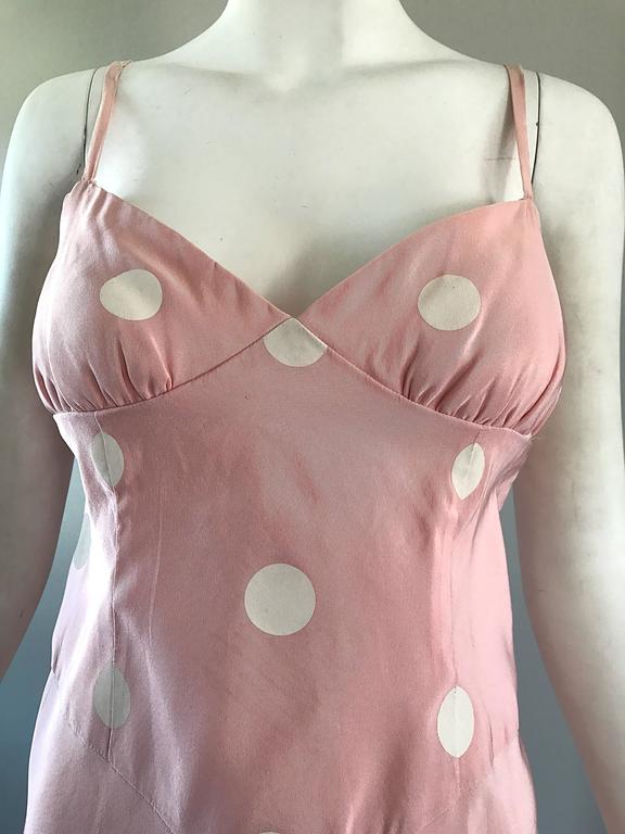 Bill Blass Pink White Polka Dot Hand Painted Fit and Flare Vintage Dress, 1990 For Sale 3