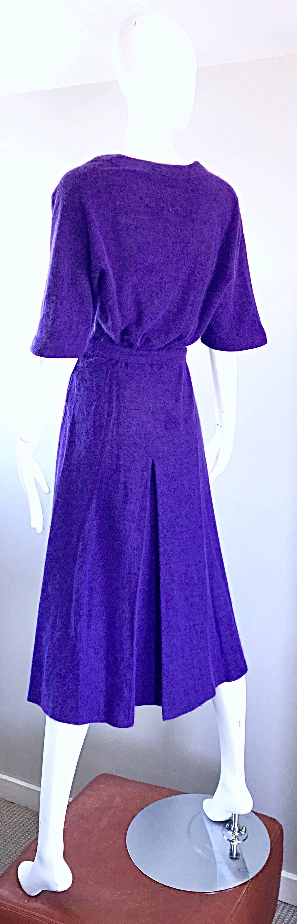 1970er Roberta di Camerino Lila Angora Mohair Lila Vintage Kleid mit 3/4 Ärmeln 1970er Damen im Angebot