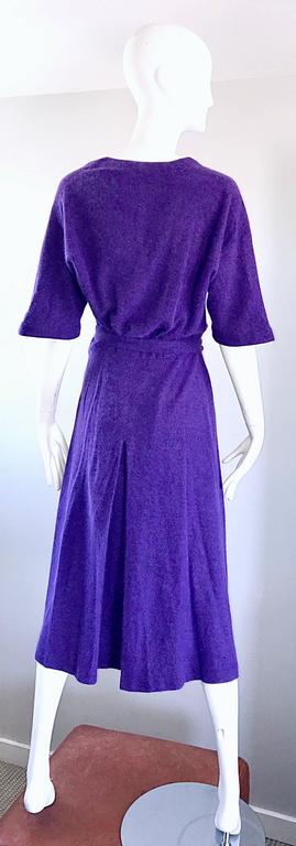 1970s Roberta di Camerino Purple Angora Mohair Purple 3/4 Sleeves Vintage Dress For Sale 3