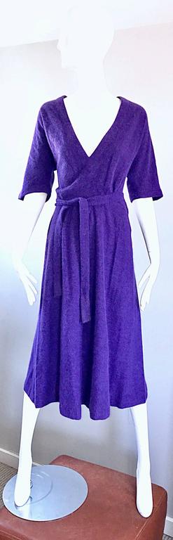 1970s Roberta di Camerino Purple Angora Mohair Purple 3/4 Sleeves Vintage Dress For Sale 5