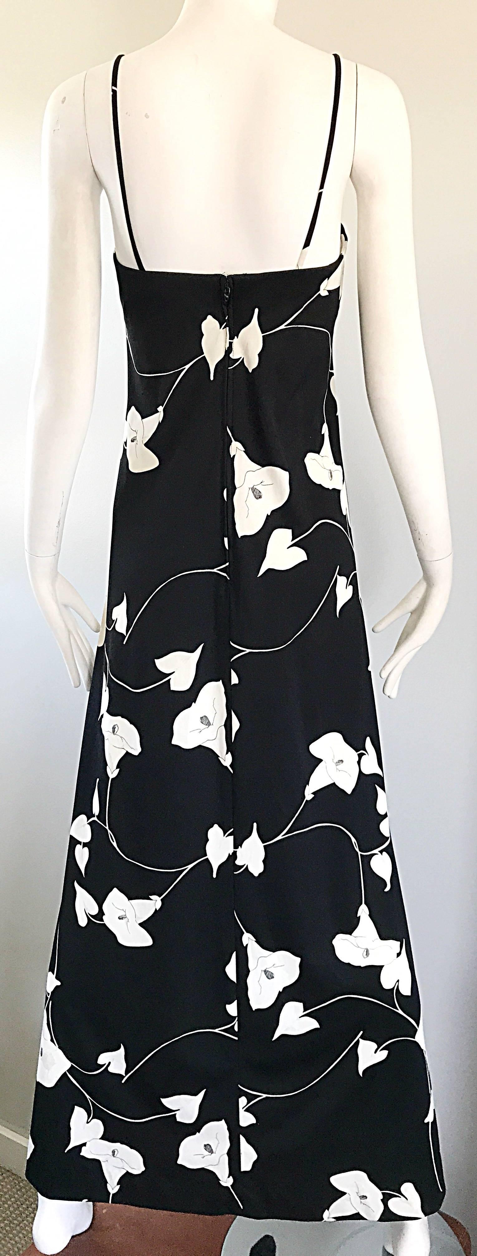 Luis Estevez 1970s Black and White Tulip Print Vintage 70s Maxi Dress Gown  2