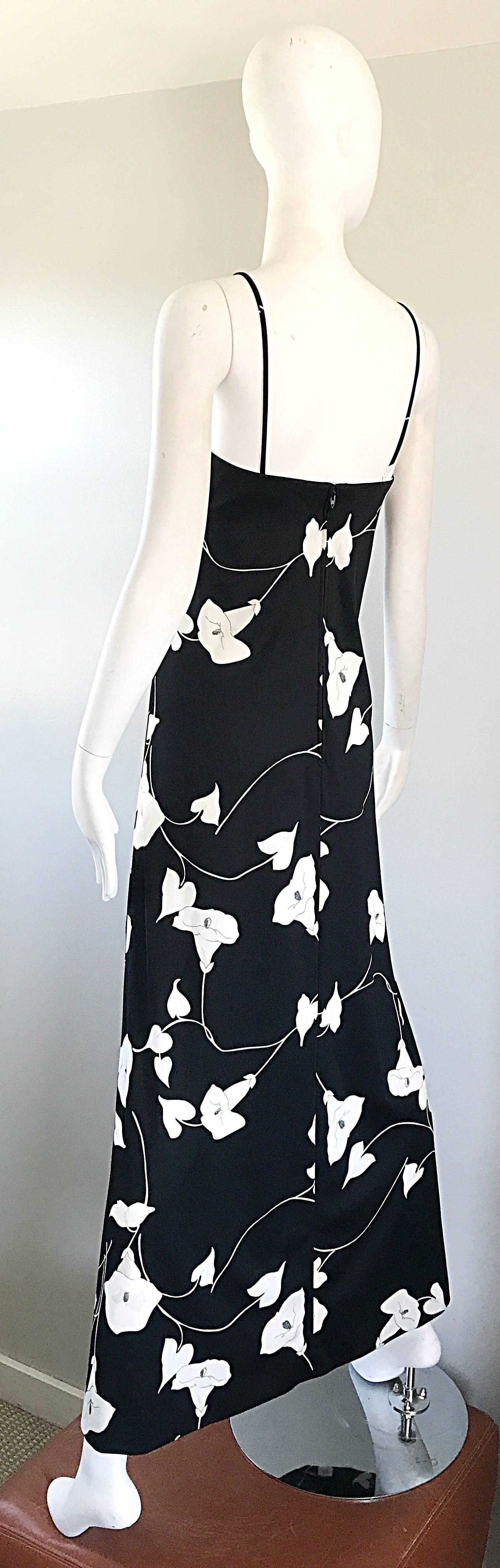 Luis Estevez 1970s Black and White Tulip Print Vintage 70s Maxi Dress Gown  4
