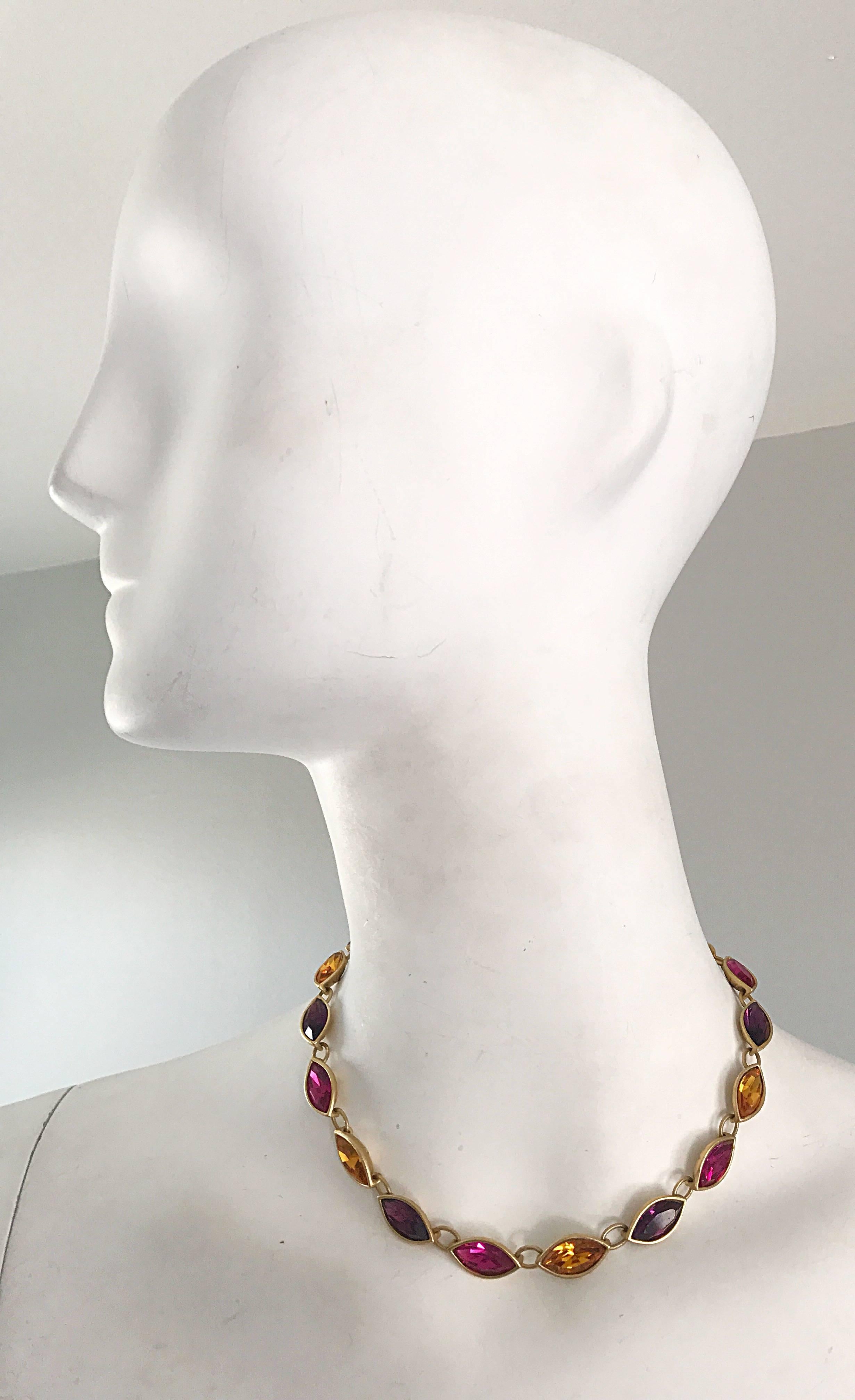Beautiful Vintage Yves Saint Laurent Pink + Purple + Citrine Choker Necklace 4