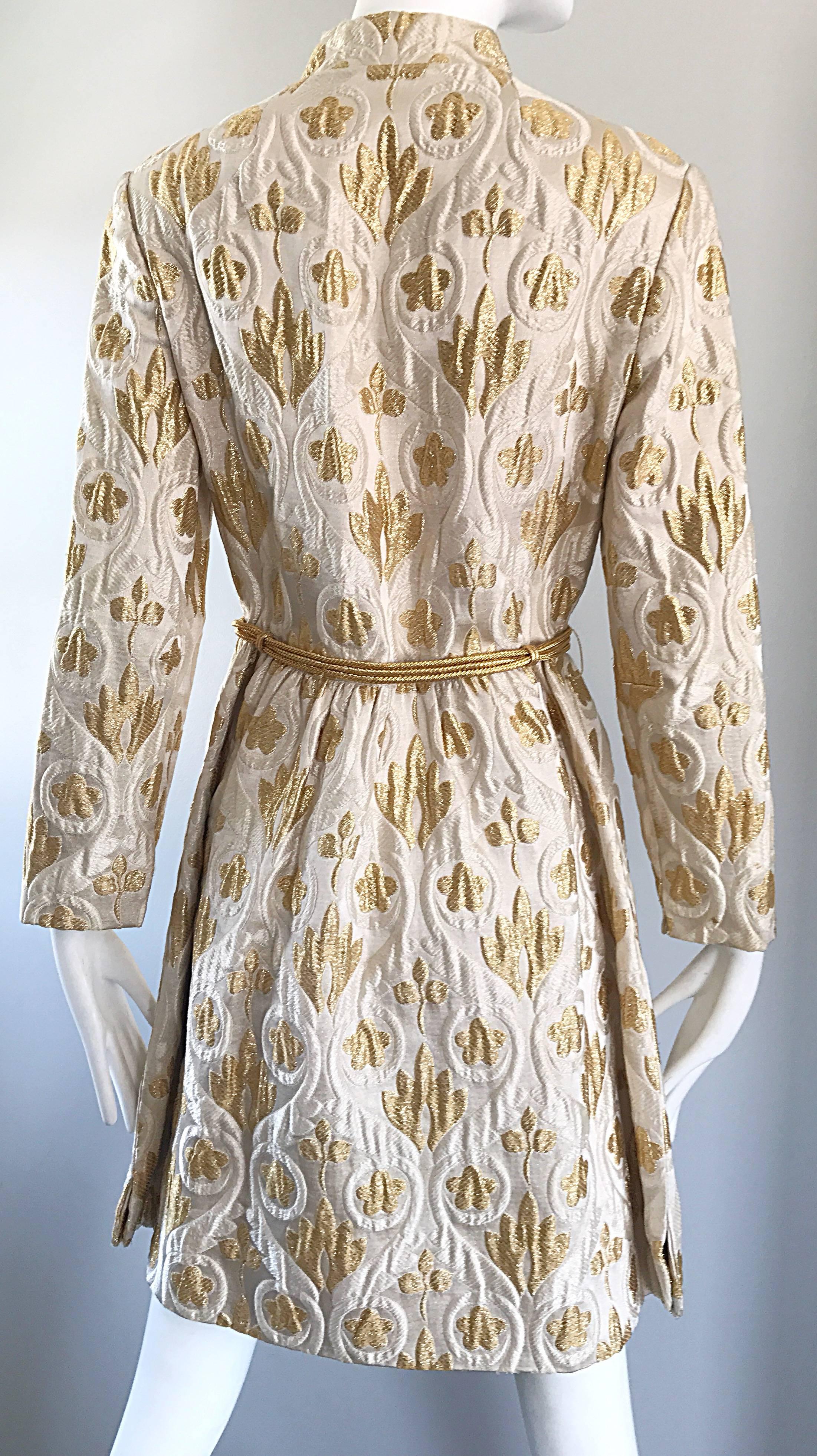 Victor Costa Romantica 1960s Gold + Ivory Silk Brocade Vintage 60s Belted Dress 1