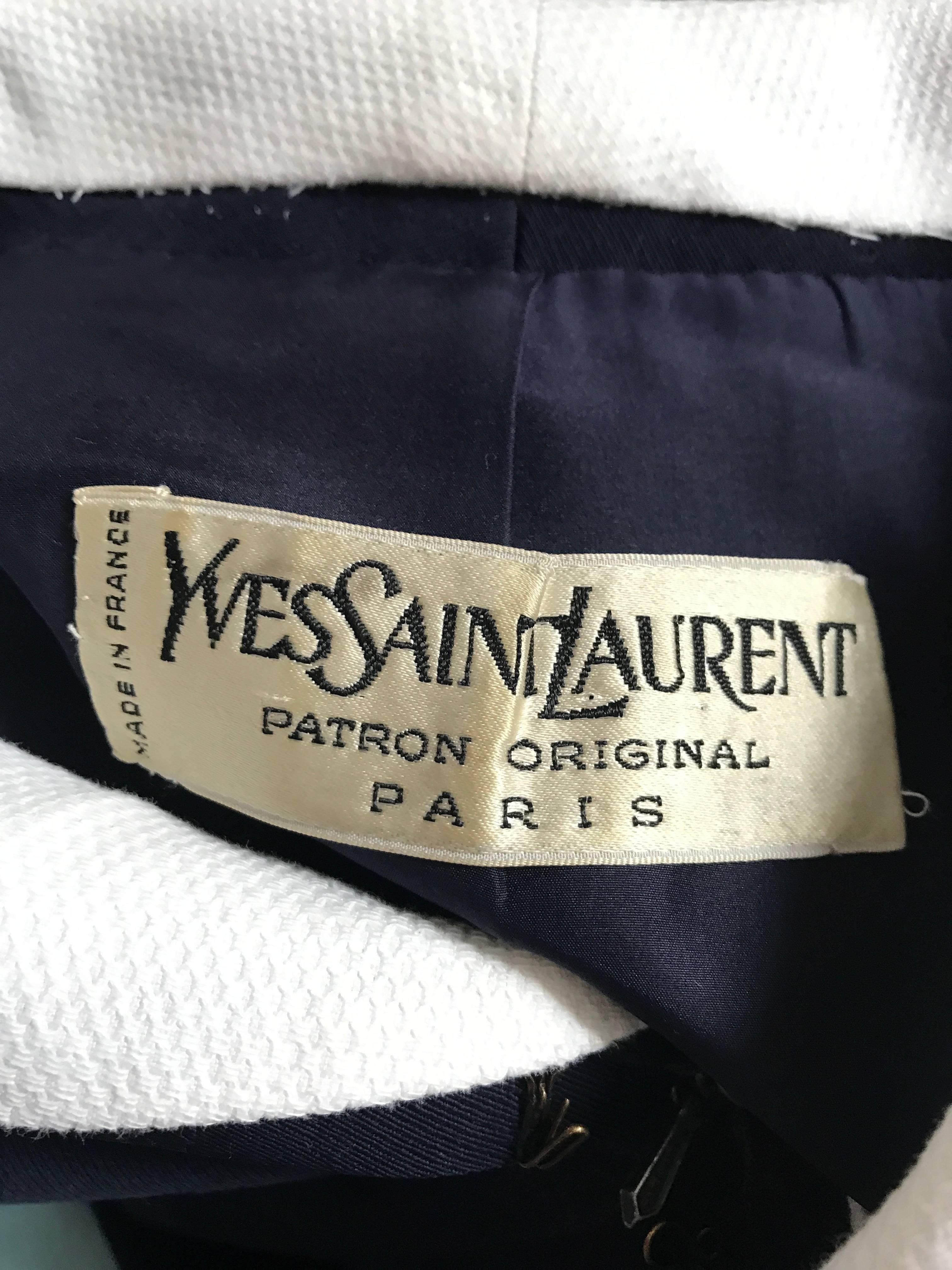 Yves Saint Laurent Haute Couture Navy Blue and White Nautical Dress, 1960s For Sale 2