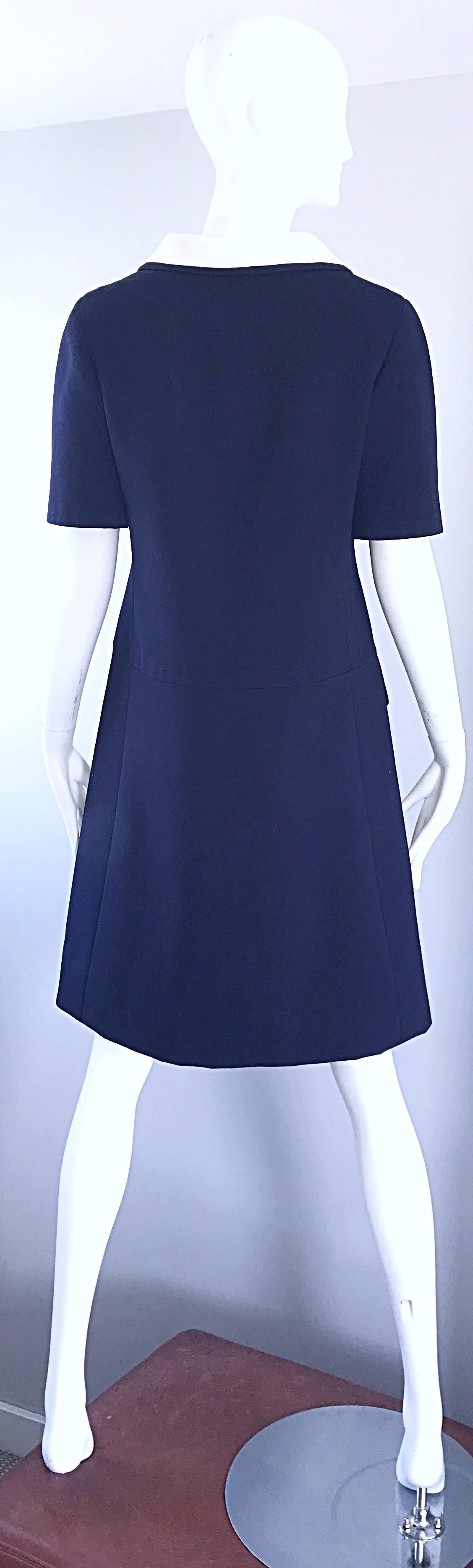 Purple Yves Saint Laurent Haute Couture Navy Blue and White Nautical Dress, 1960s For Sale