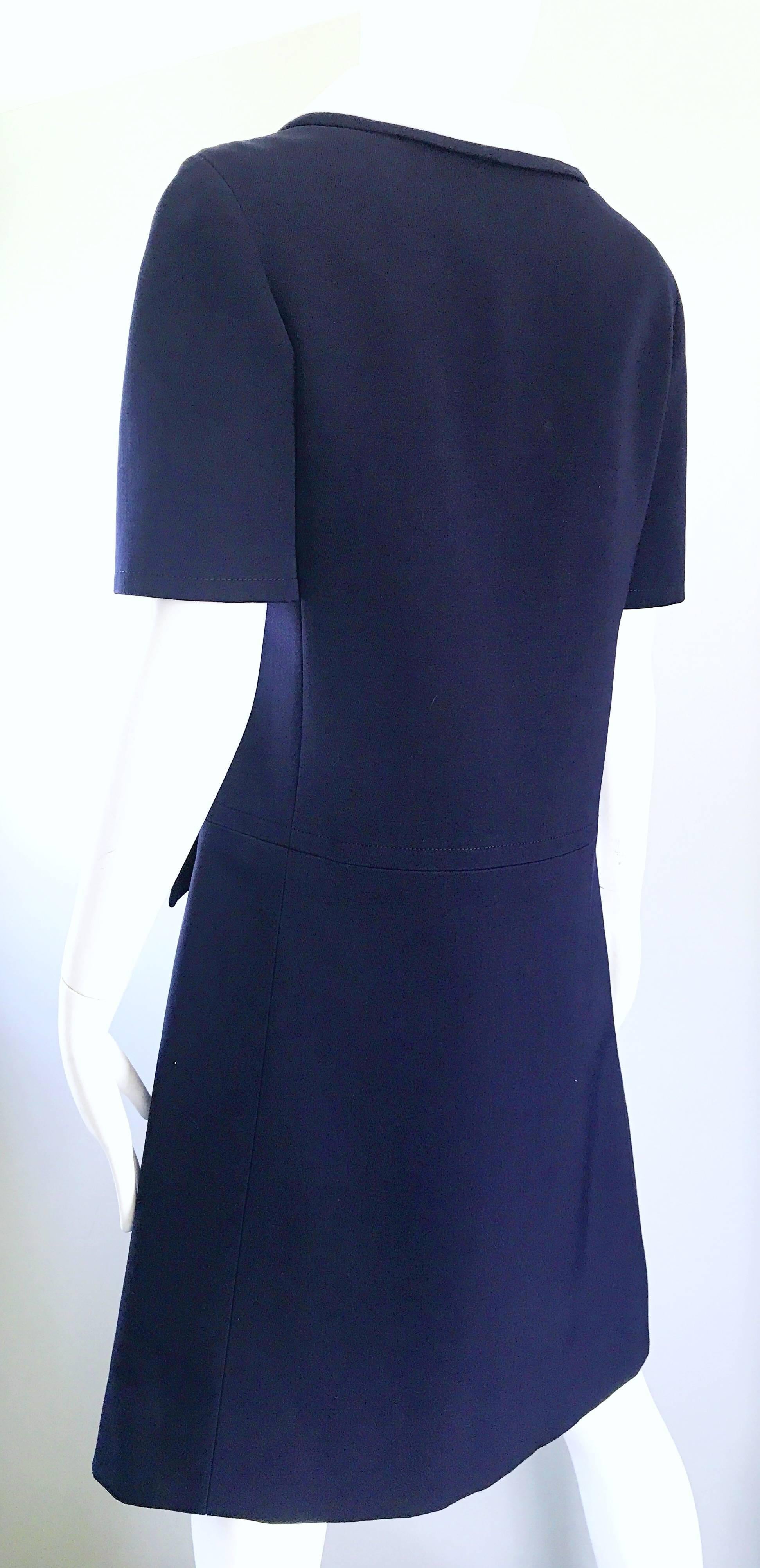 Women's Yves Saint Laurent Haute Couture Navy Blue and White Nautical Dress, 1960s For Sale