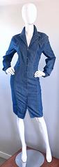 Vintage Thierry Mugler Denim Blue Jean 1980s Avant Garde Bodycon 80s Dress