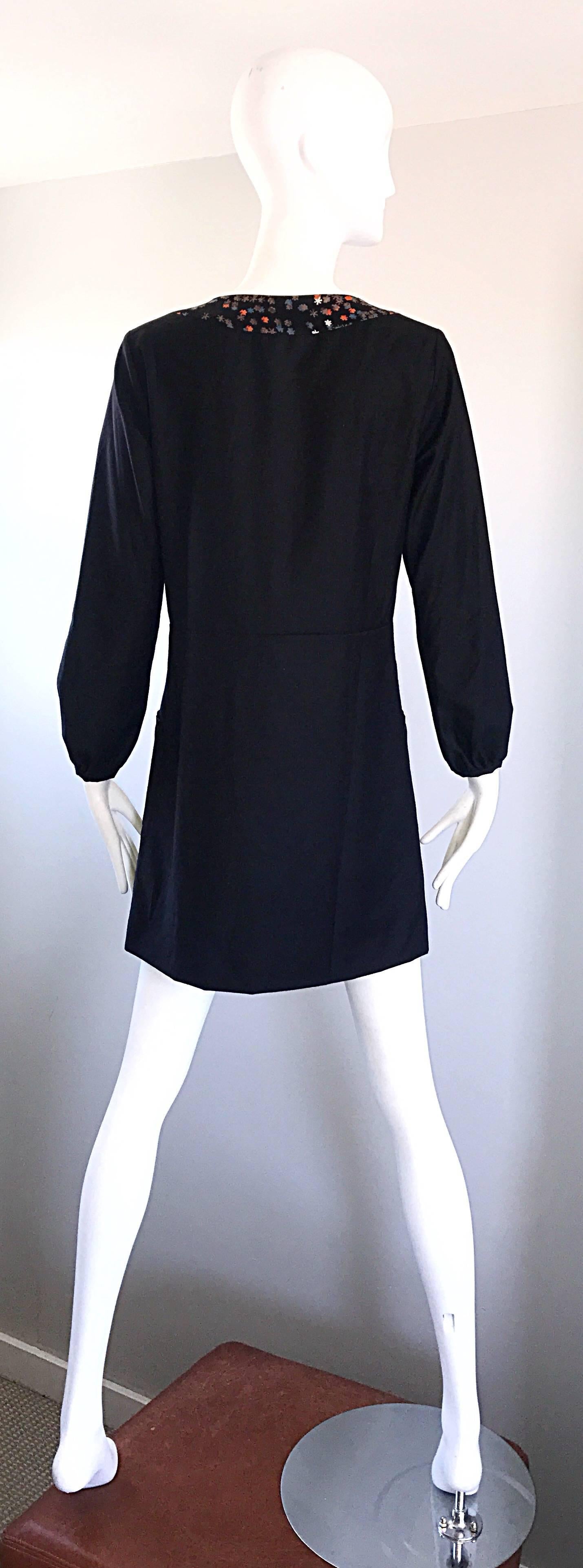 1990s Chloe by Karl Lagerfeld Black Wool + Silk Long Sleeve Vintage 90s Dress 1