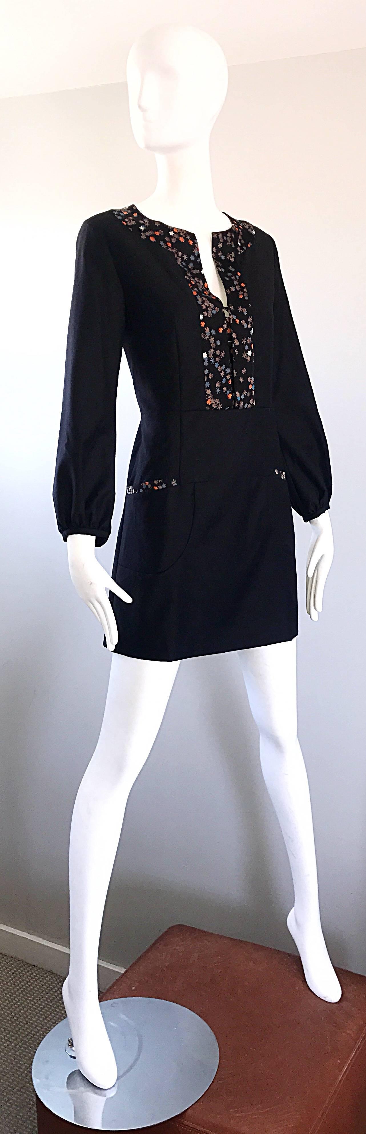 1990s Chloe by Karl Lagerfeld Black Wool + Silk Long Sleeve Vintage 90s Dress 3