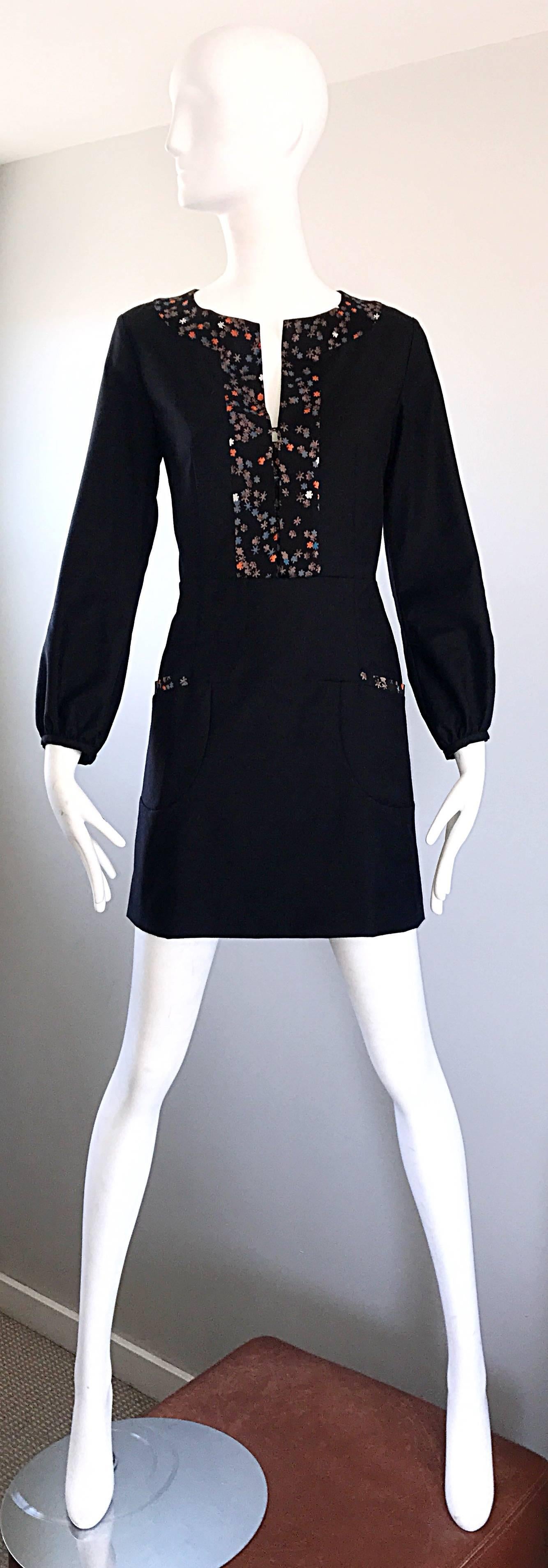 1990s Chloe by Karl Lagerfeld Black Wool + Silk Long Sleeve Vintage 90s Dress 5