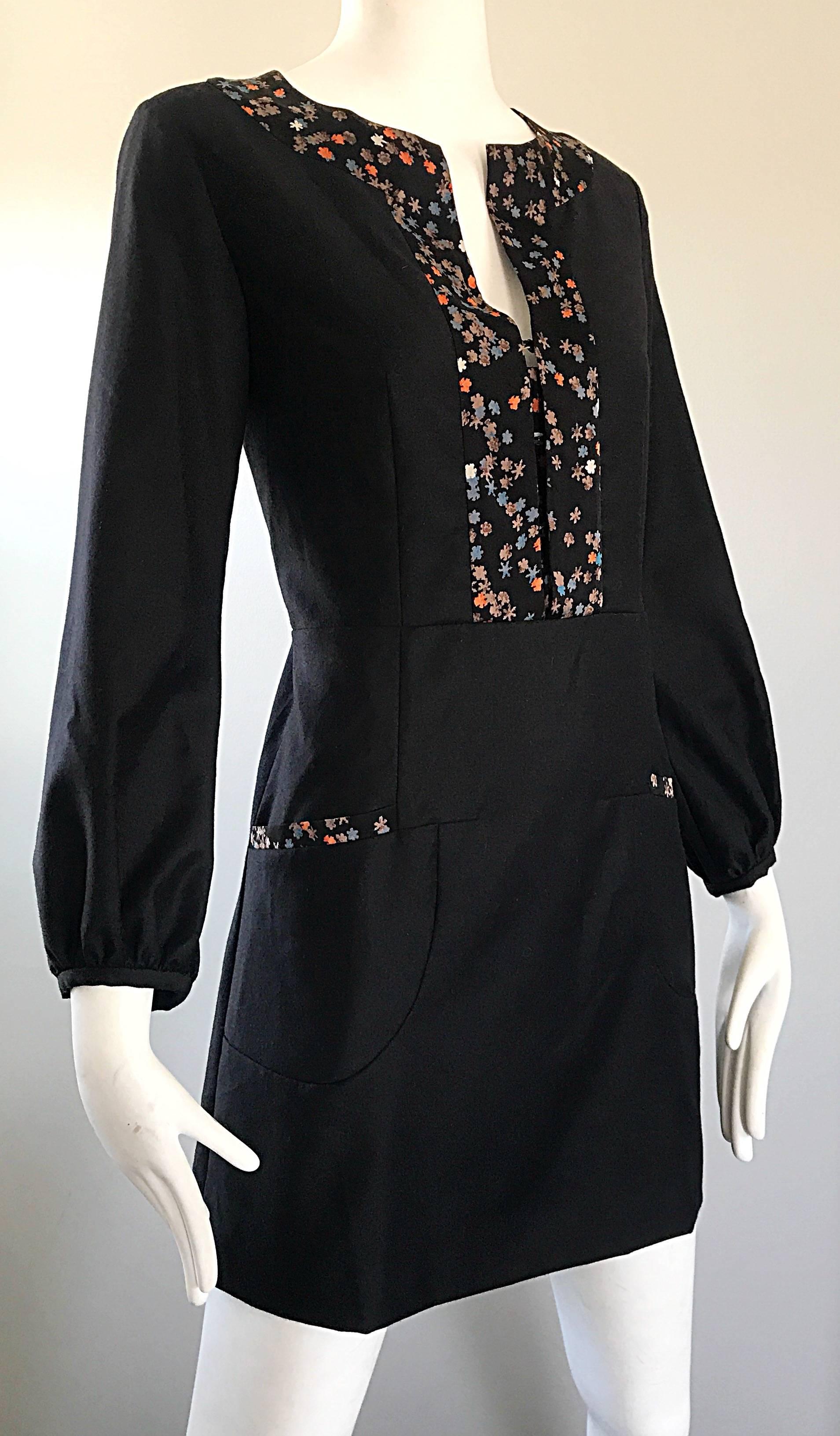 1990s Chloe by Karl Lagerfeld Black Wool + Silk Long Sleeve Vintage 90s Dress 2