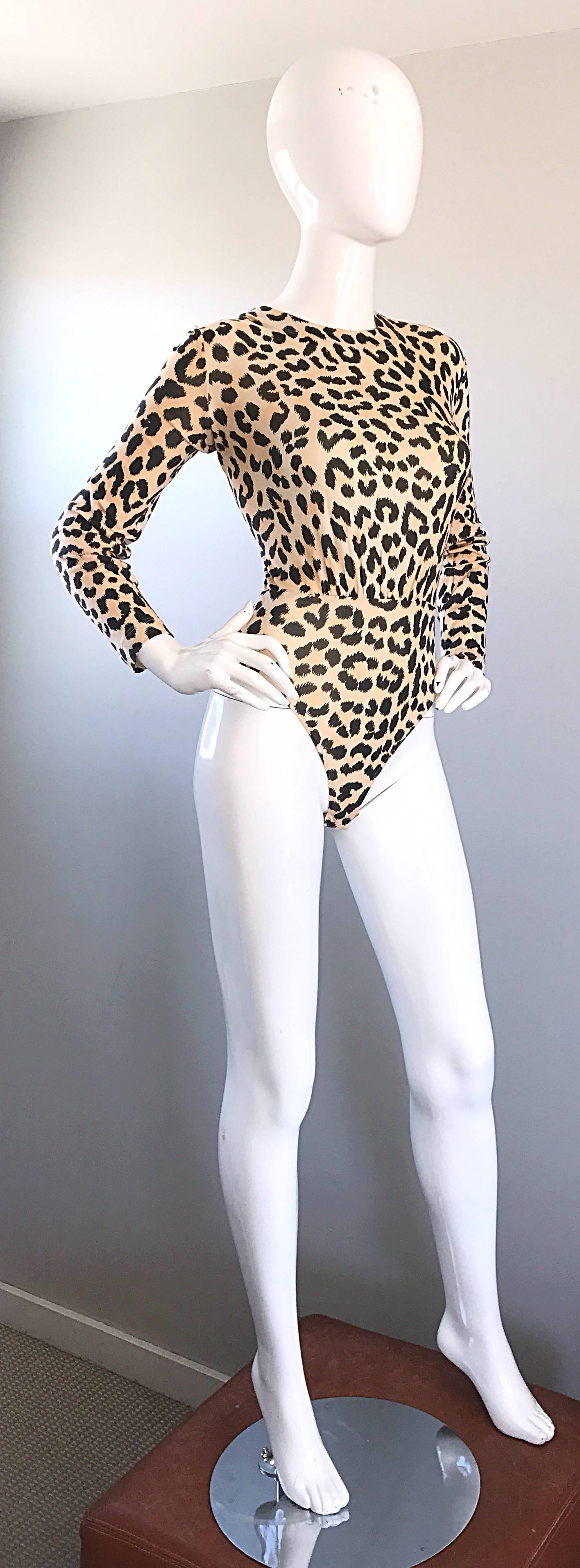 1990s Escada by Margaretha Ley Leopard Cheetah Print Vintage 90s Cotton Bodysuit In Excellent Condition In San Diego, CA