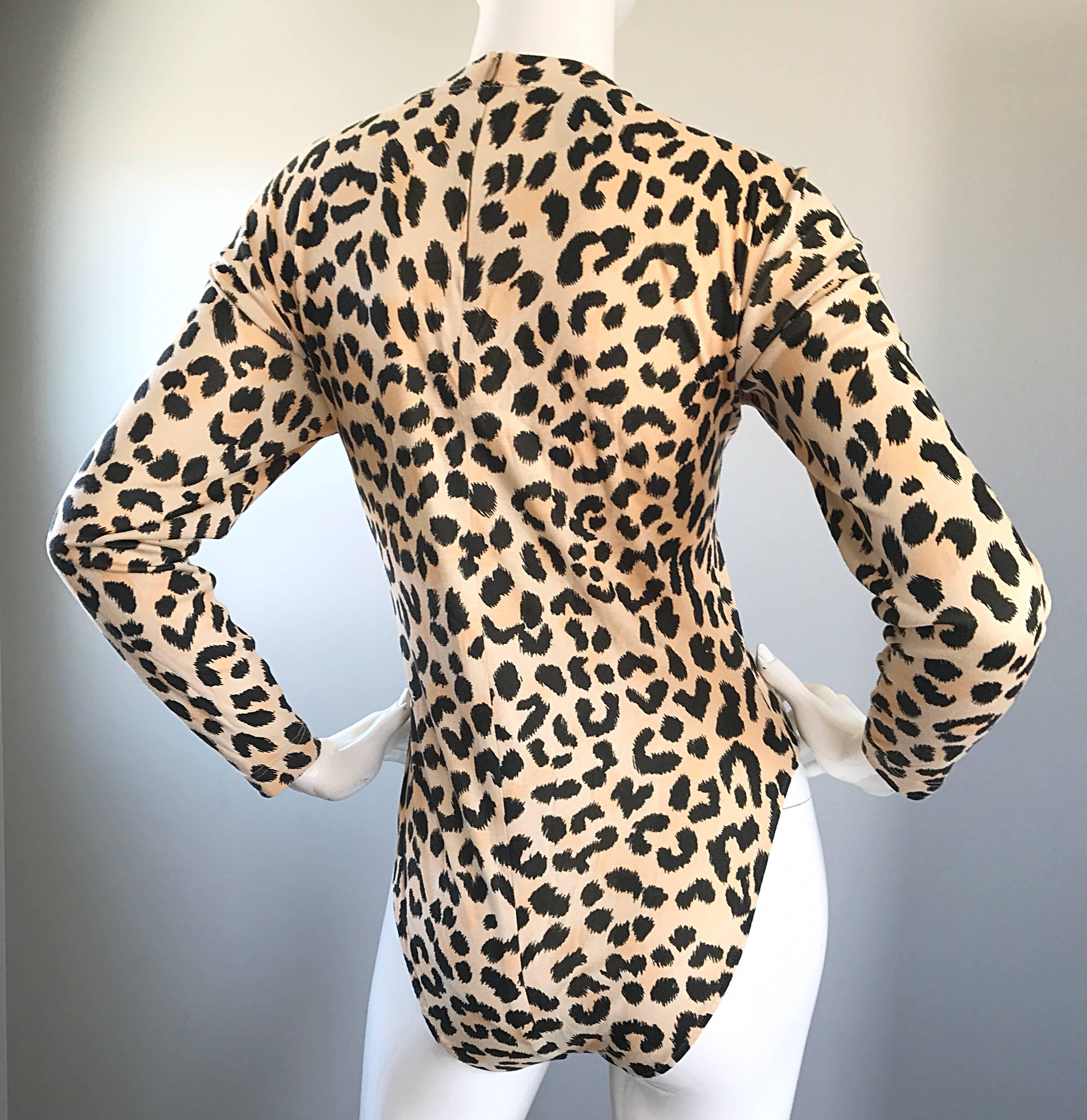 Beige 1990s Escada by Margaretha Ley Leopard Cheetah Print Vintage 90s Cotton Bodysuit