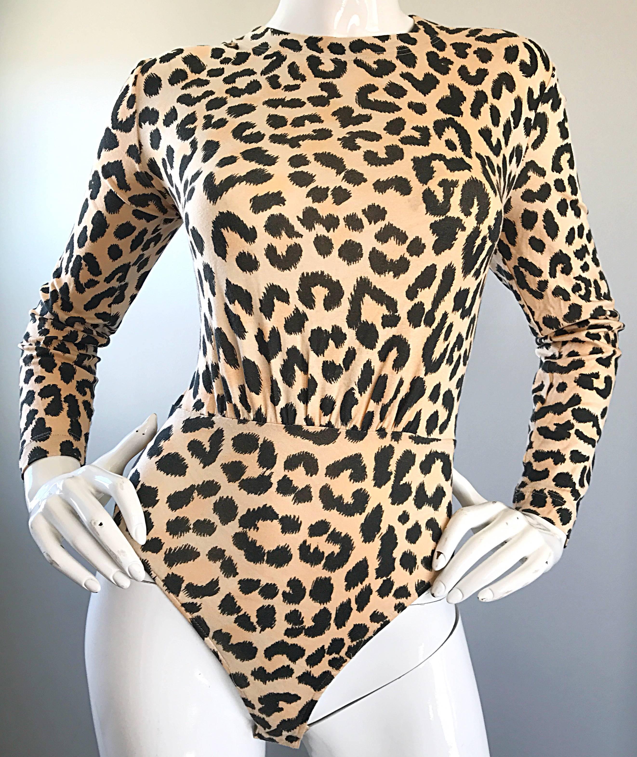 Women's 1990s Escada by Margaretha Ley Leopard Cheetah Print Vintage 90s Cotton Bodysuit