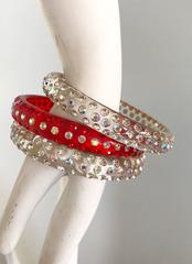 Set of Three 1960s Red and Clear Rhinestone Encrusted Vintage Lucite 60s Bangles